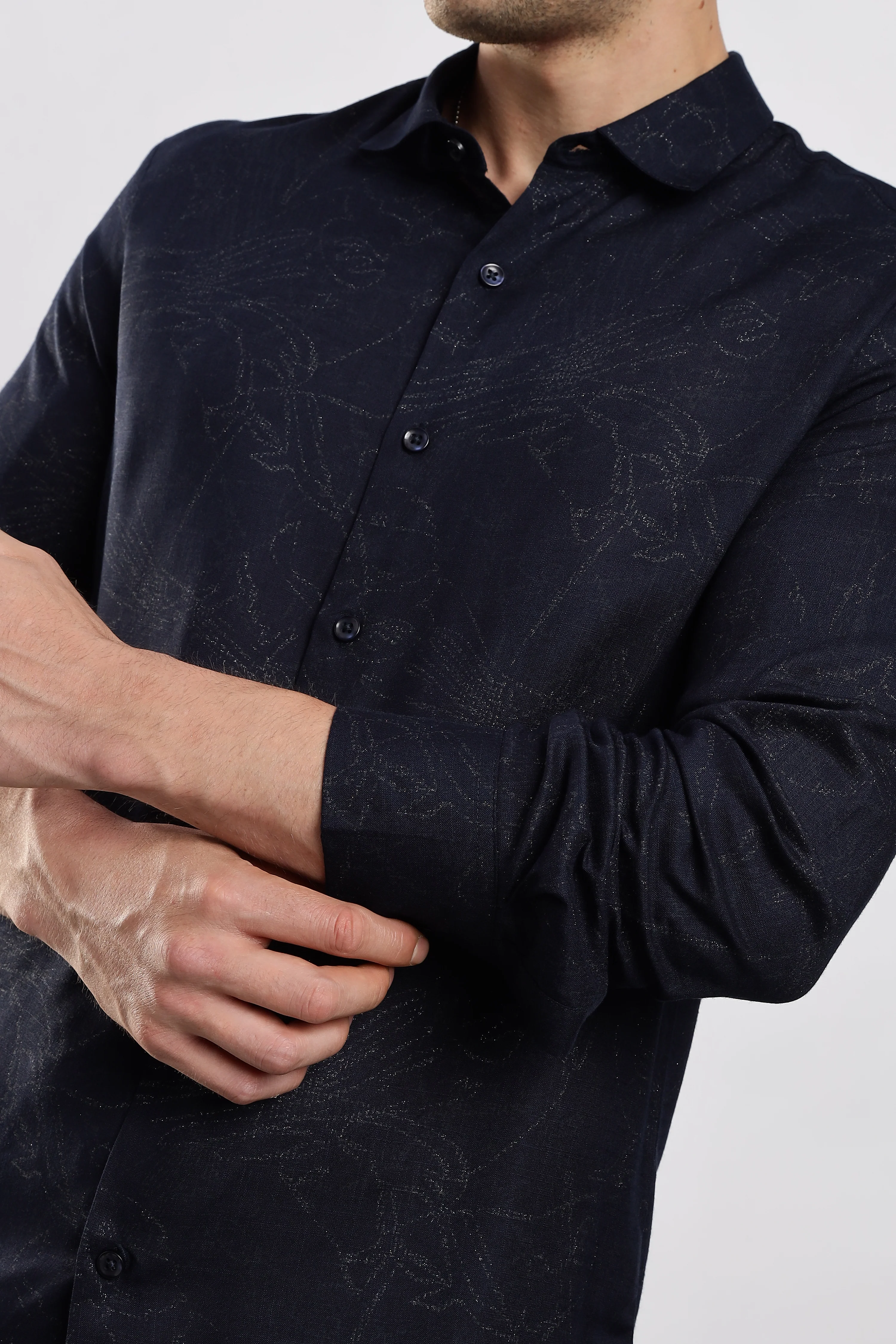 Men Navy Blue Glitter print festive wear - Image 11