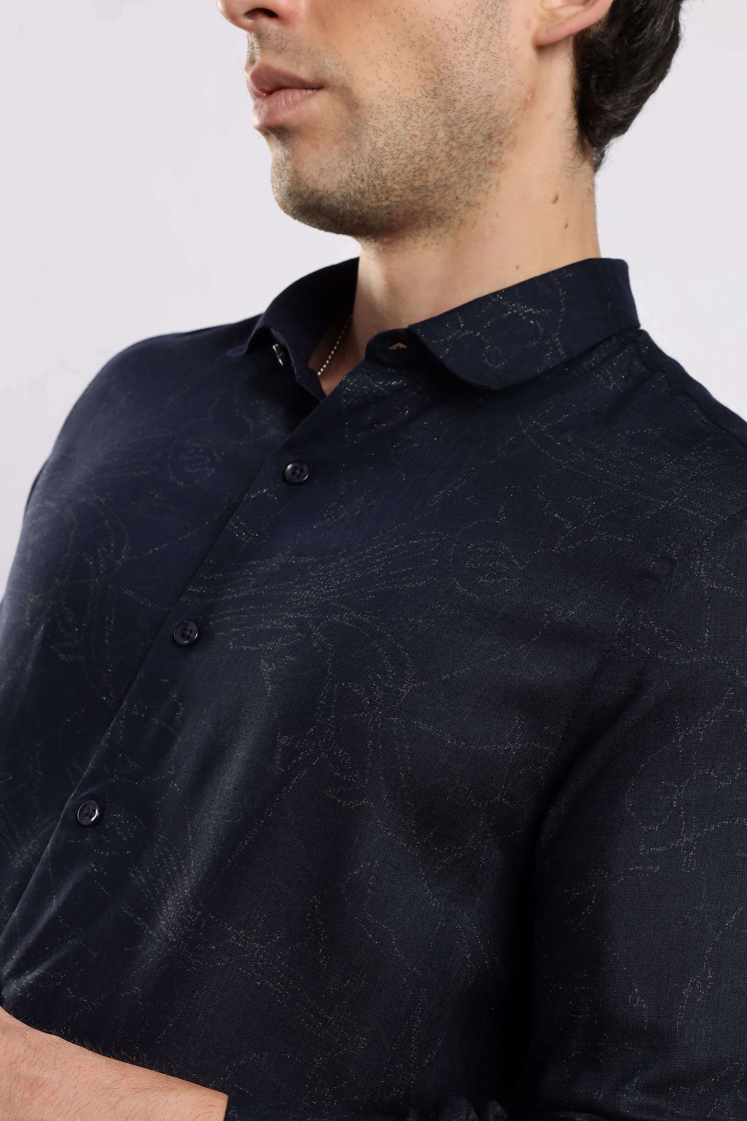 Men Navy Blue Glitter print festive wear - Image 12