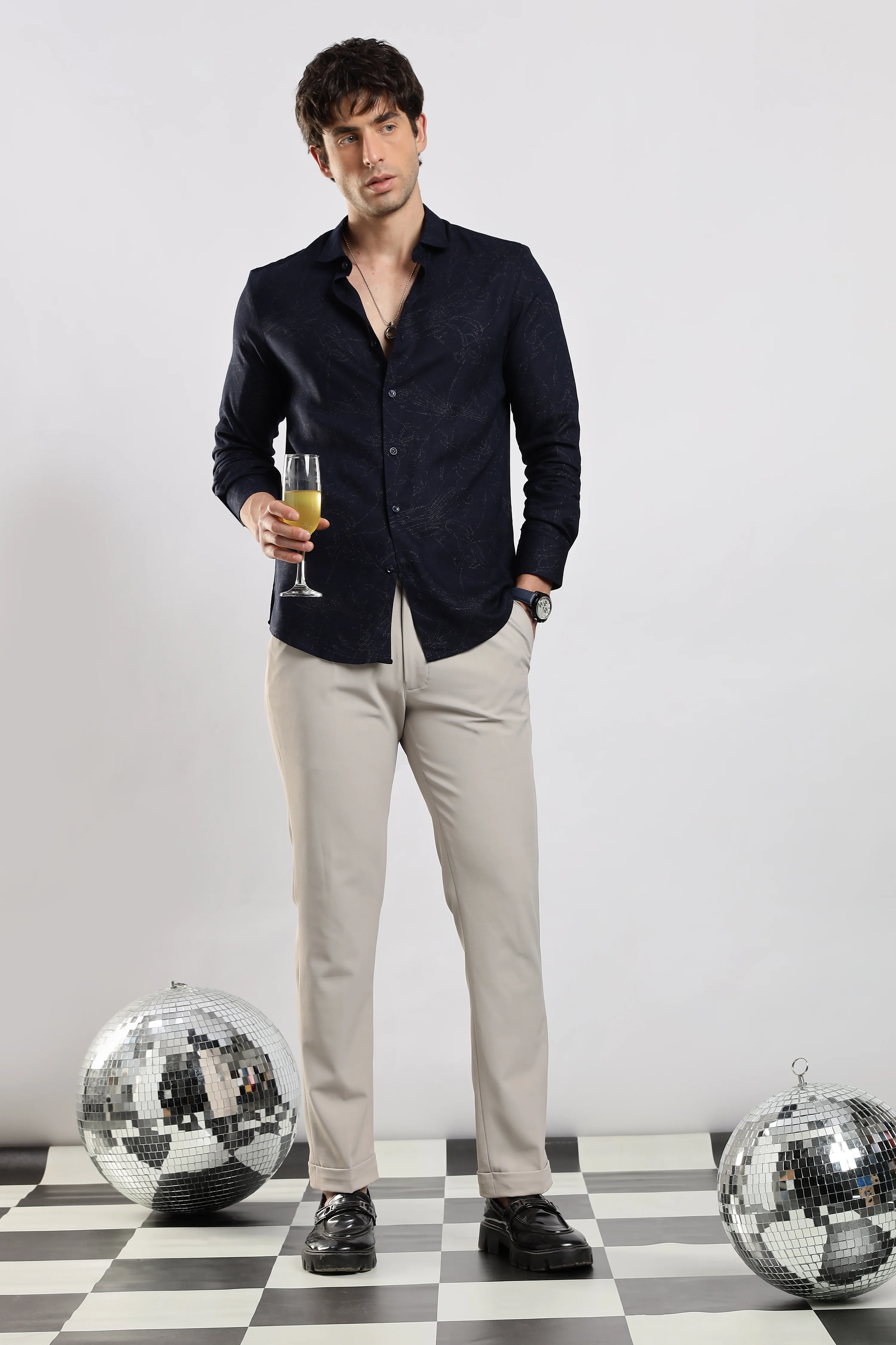 Men Navy Blue Glitter print festive wear - Image 13