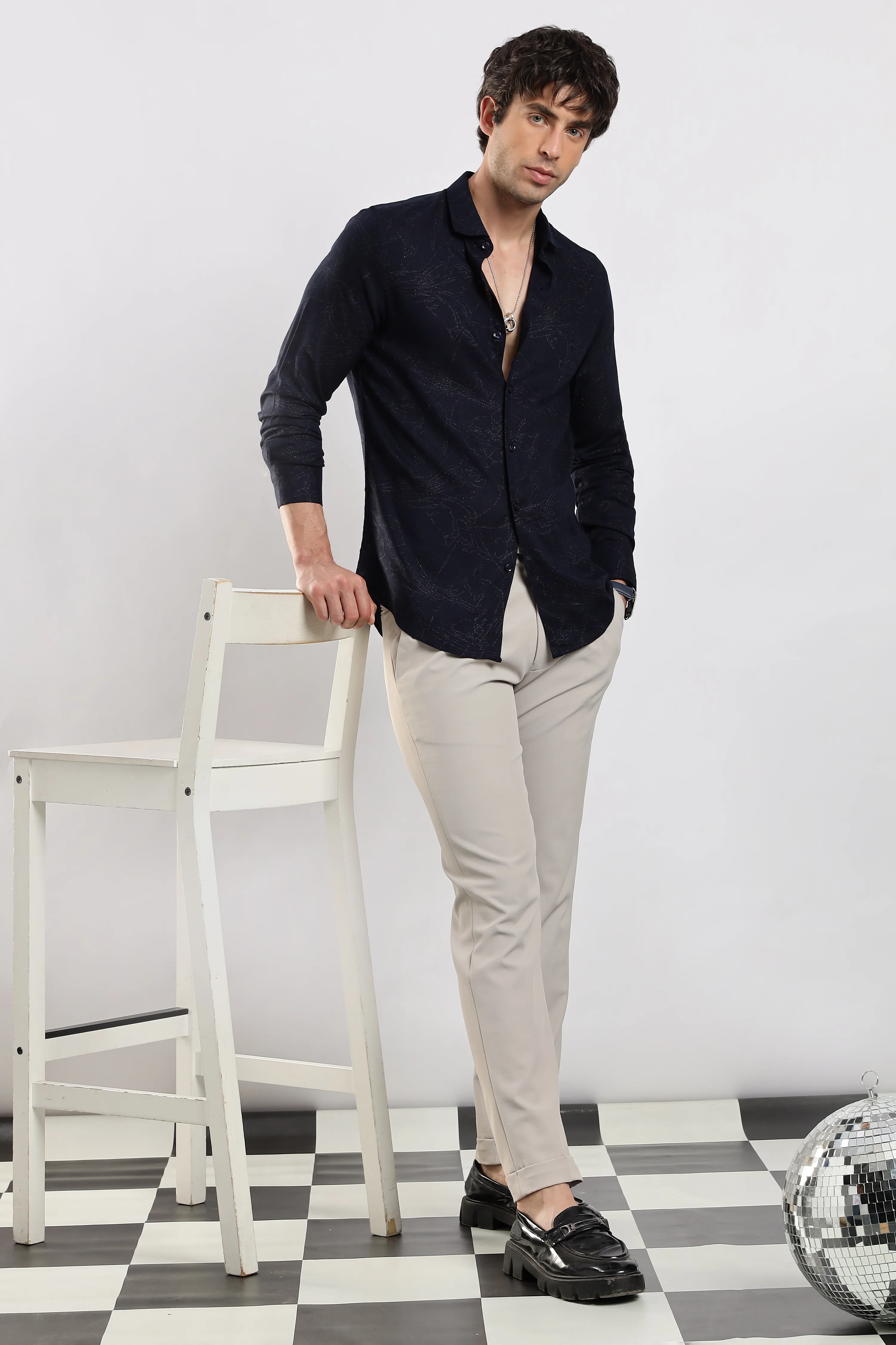 Men Navy Blue Glitter print festive wear - Image 14