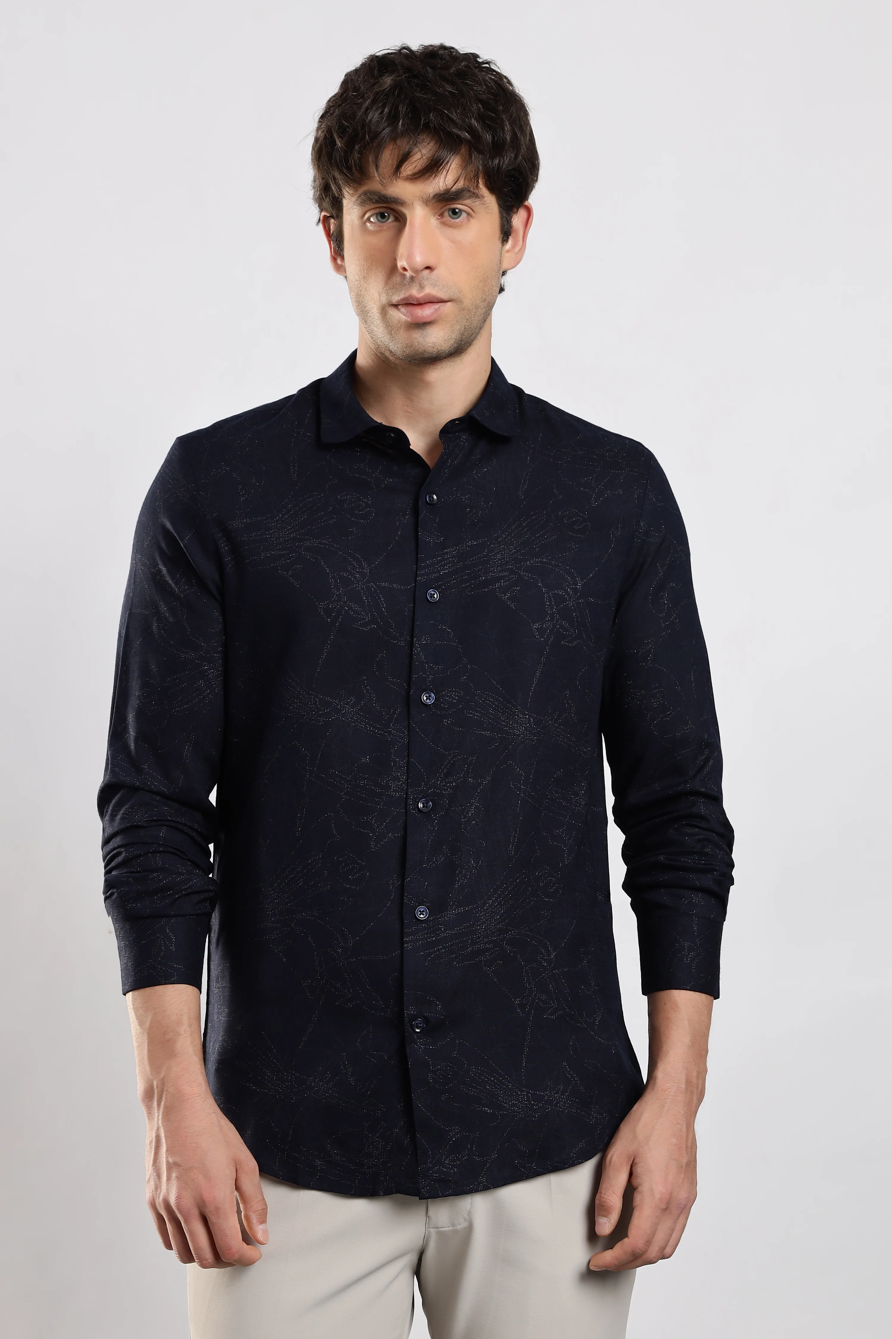 Men Navy Blue Glitter print festive wear - Image 2