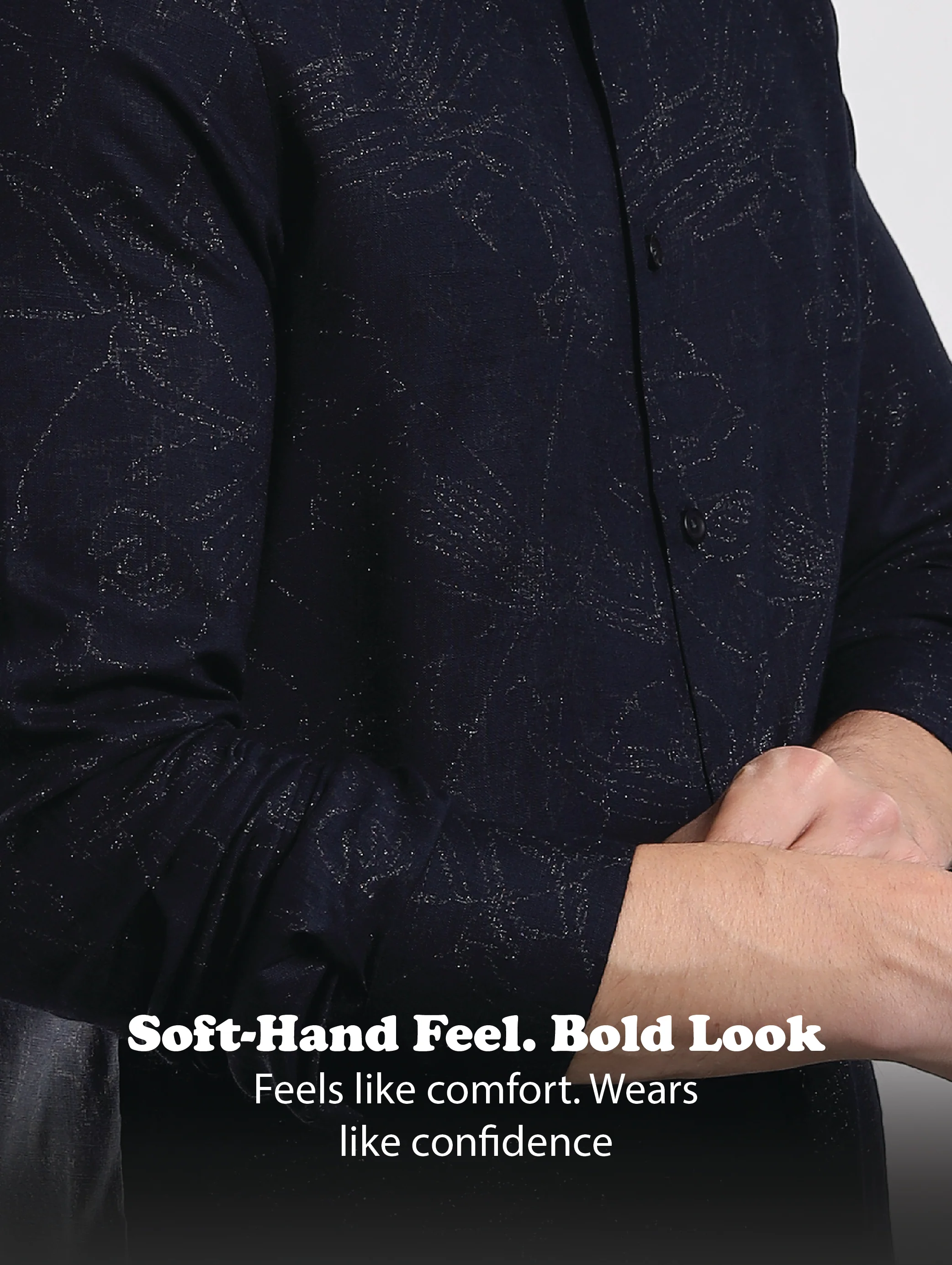 Men Navy Blue Glitter print festive wear - Image 3