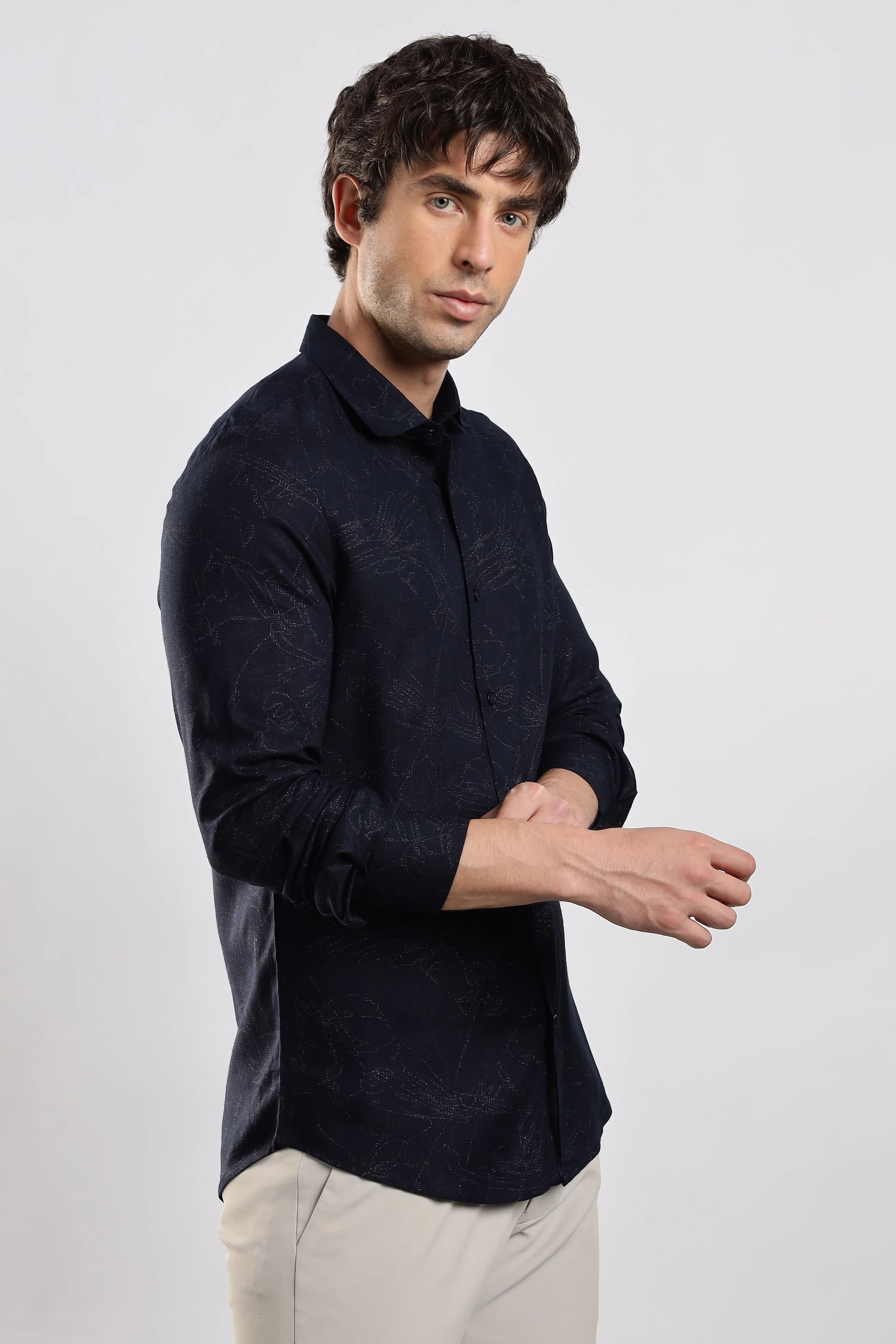 Men Navy Blue Glitter print festive wear - Image 6