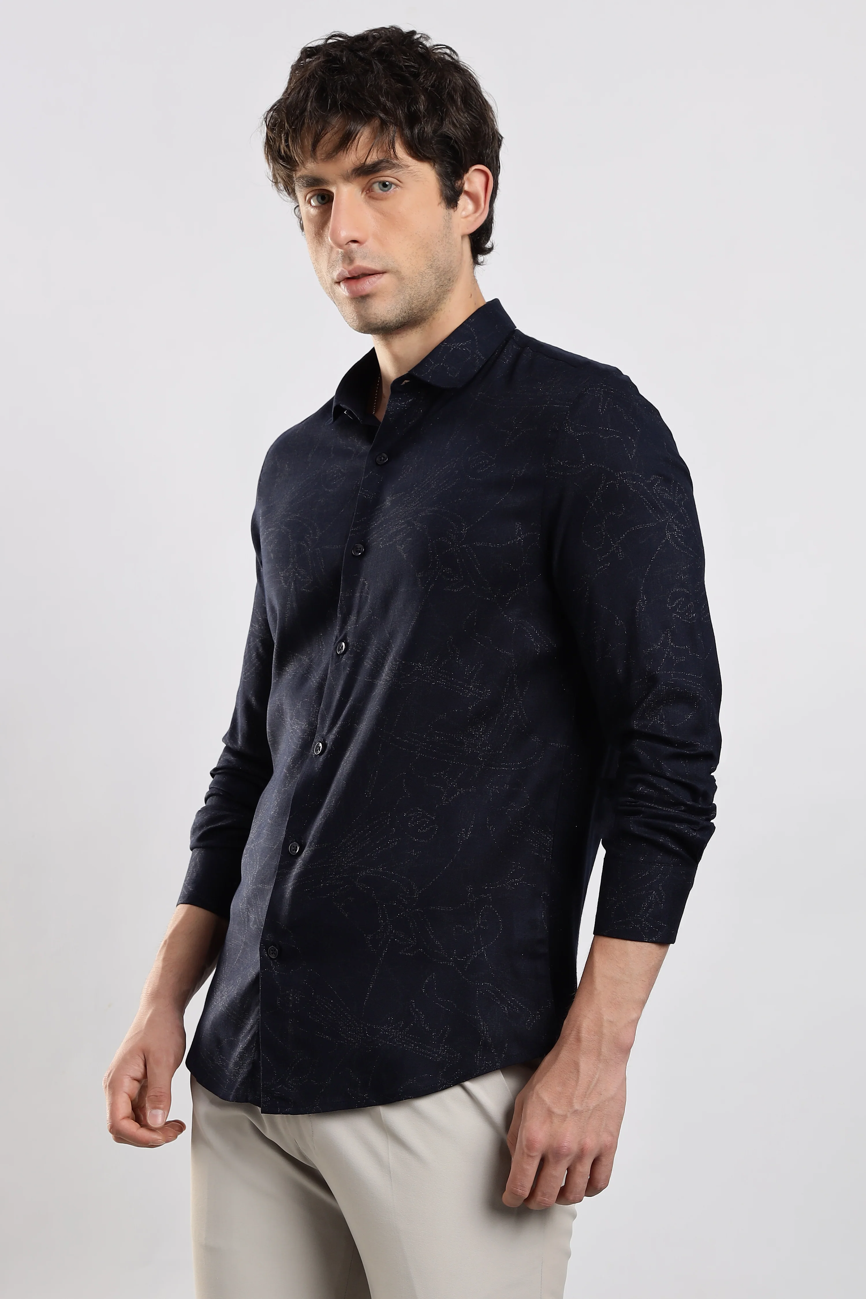 Men Navy Blue Glitter print festive wear - Image 8