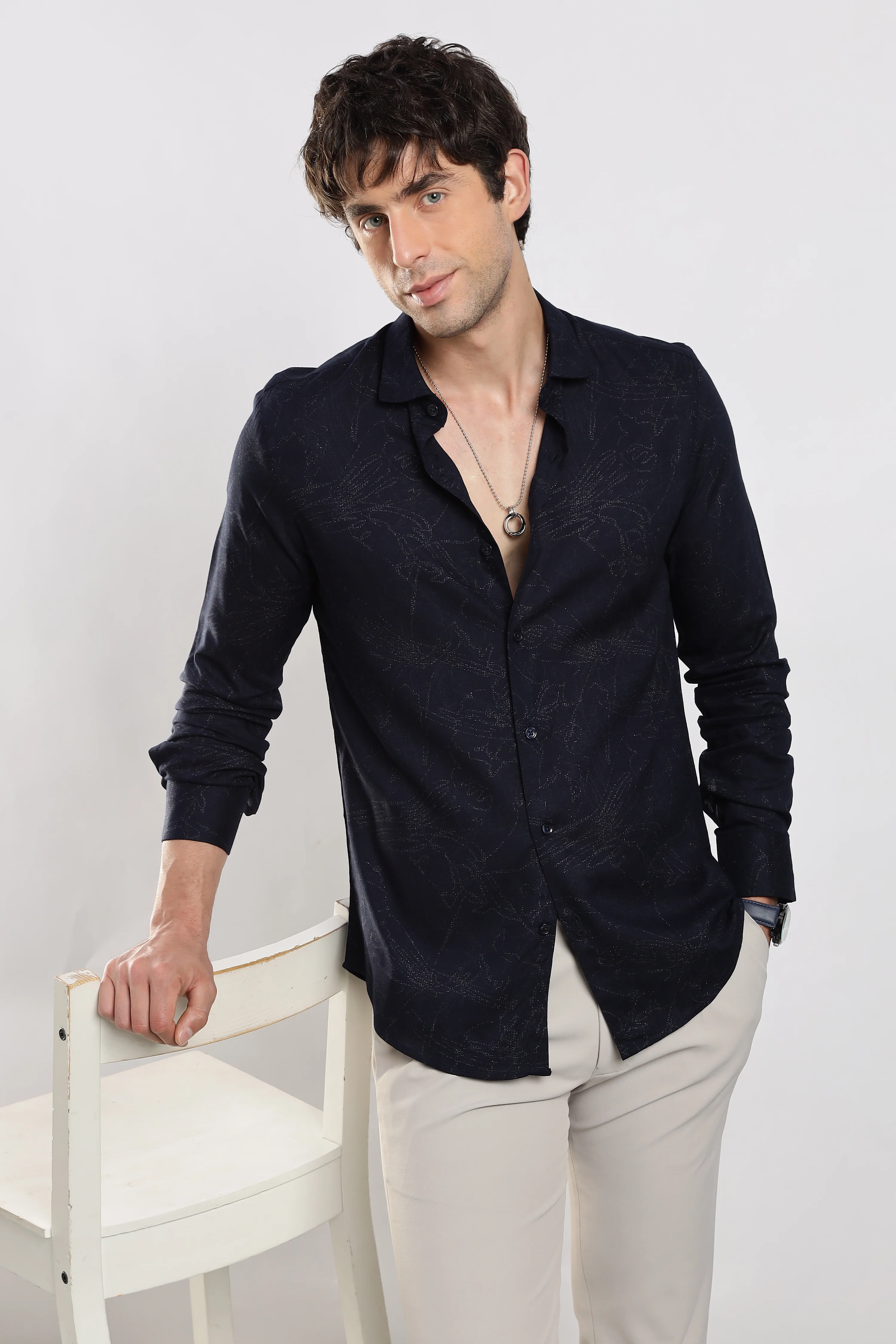 Men Navy Blue Glitter print festive wear - Image 9