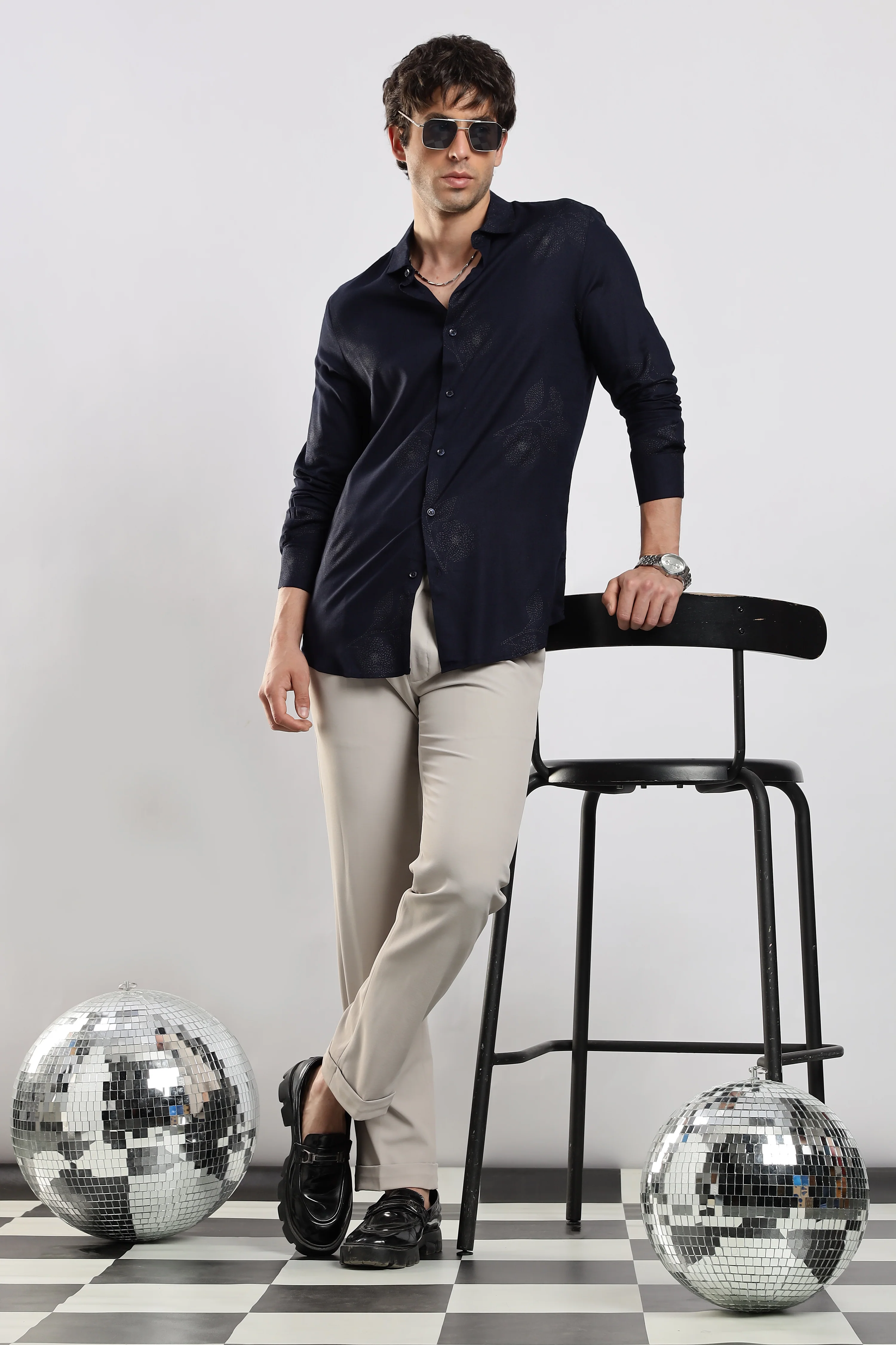 Men Navy Blue Glitter print festive wear - Image 10