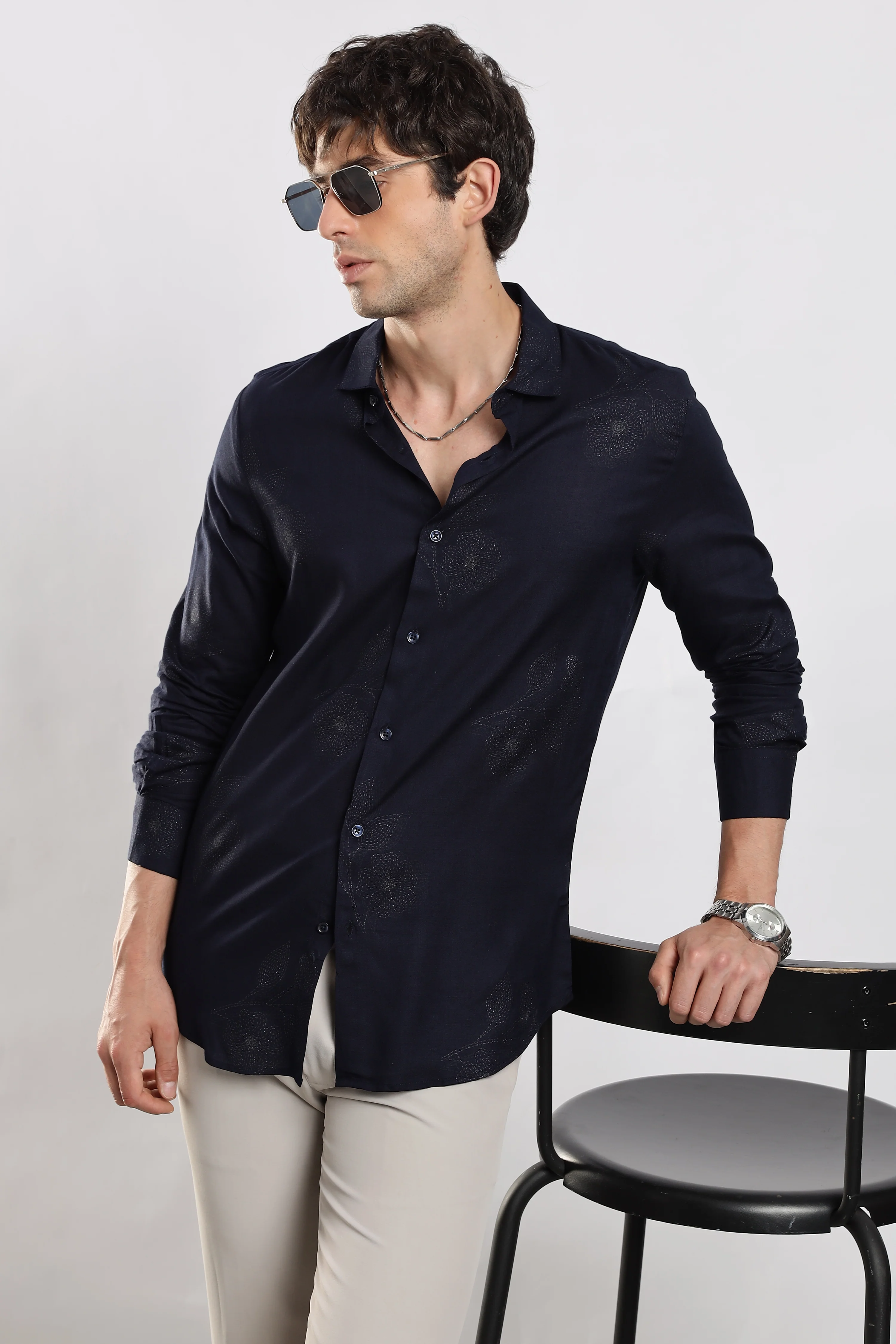 Men Navy Blue Glitter print festive wear - Image 11
