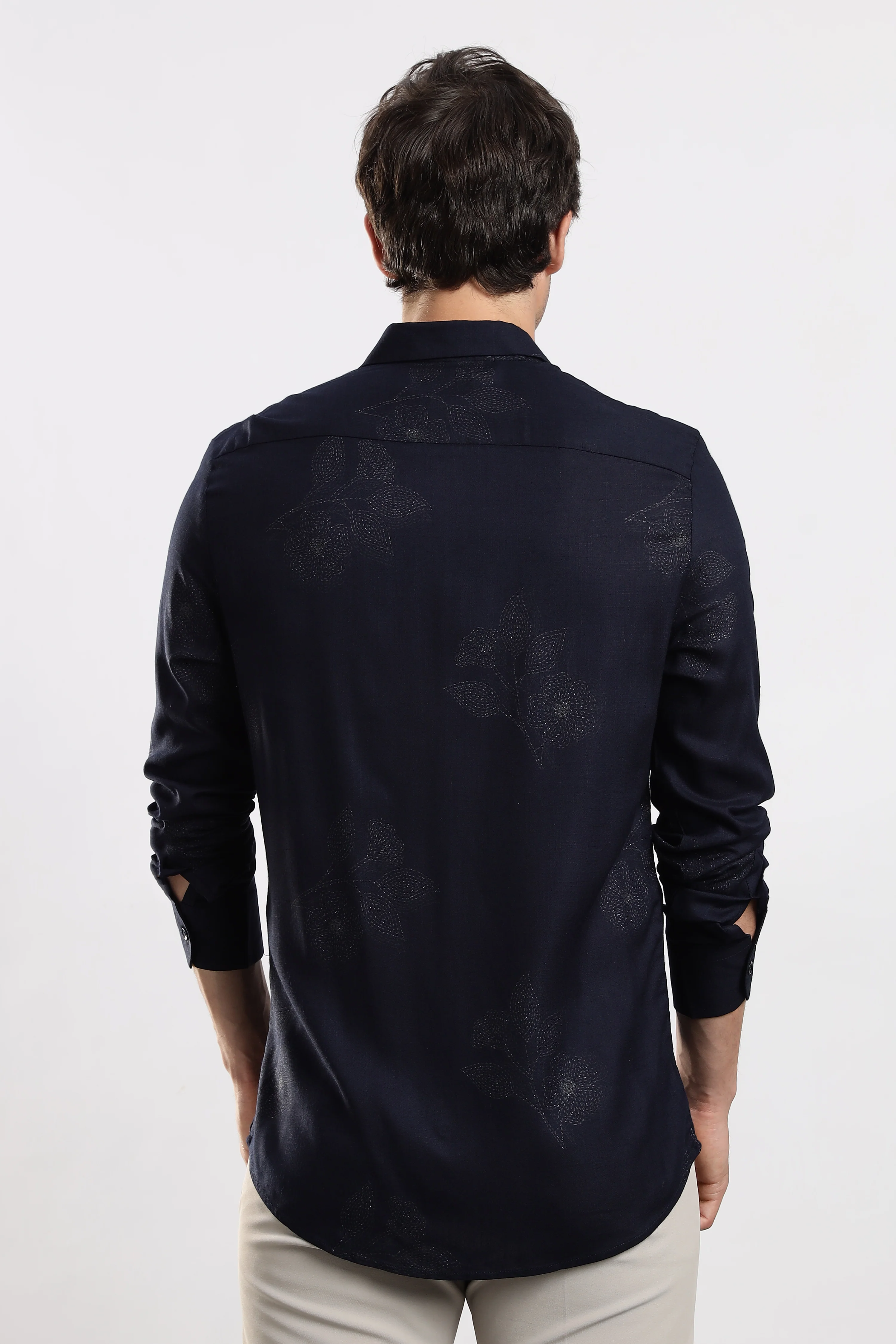 Men Navy Blue Glitter print festive wear - Image 4