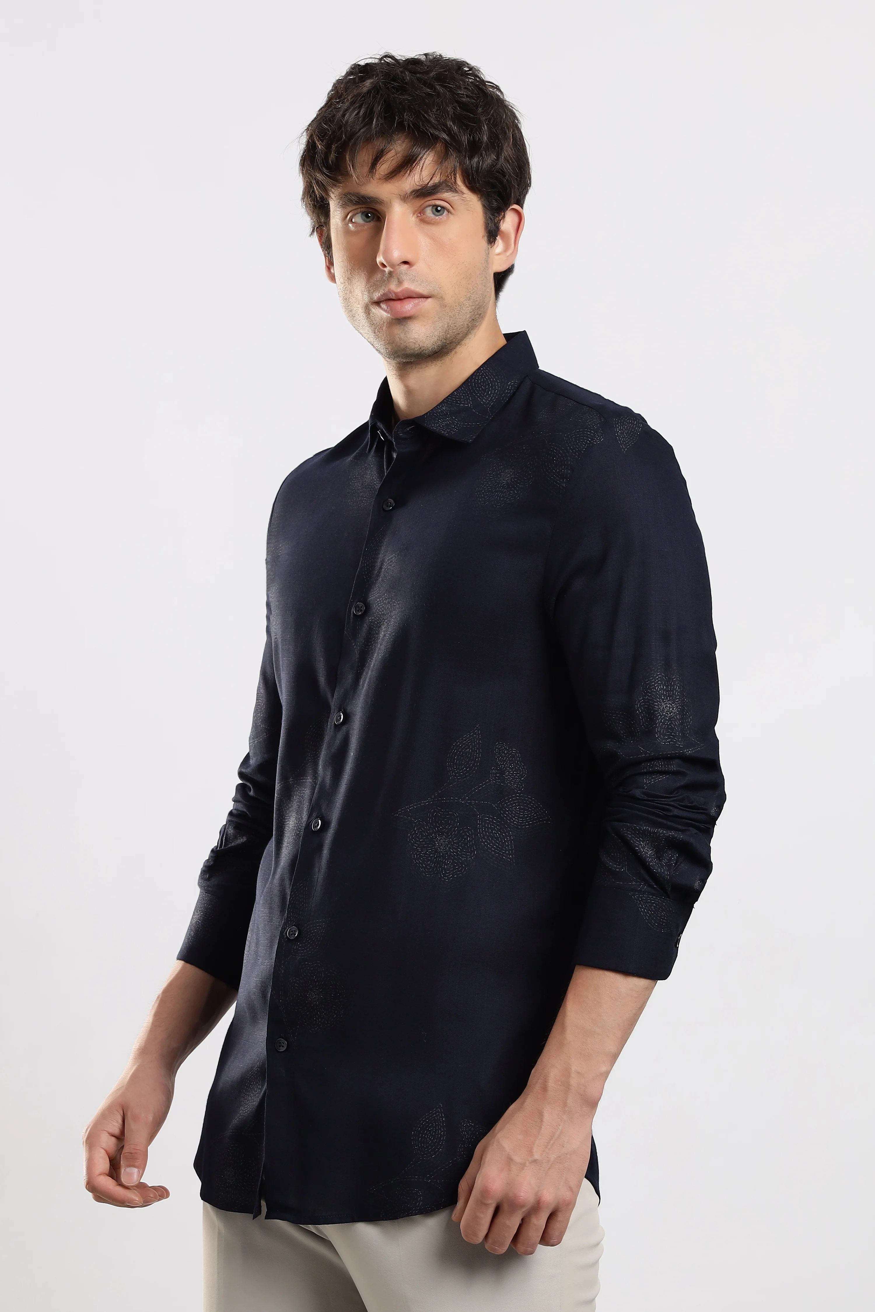 Men Navy Blue Glitter print festive wear - Image 5