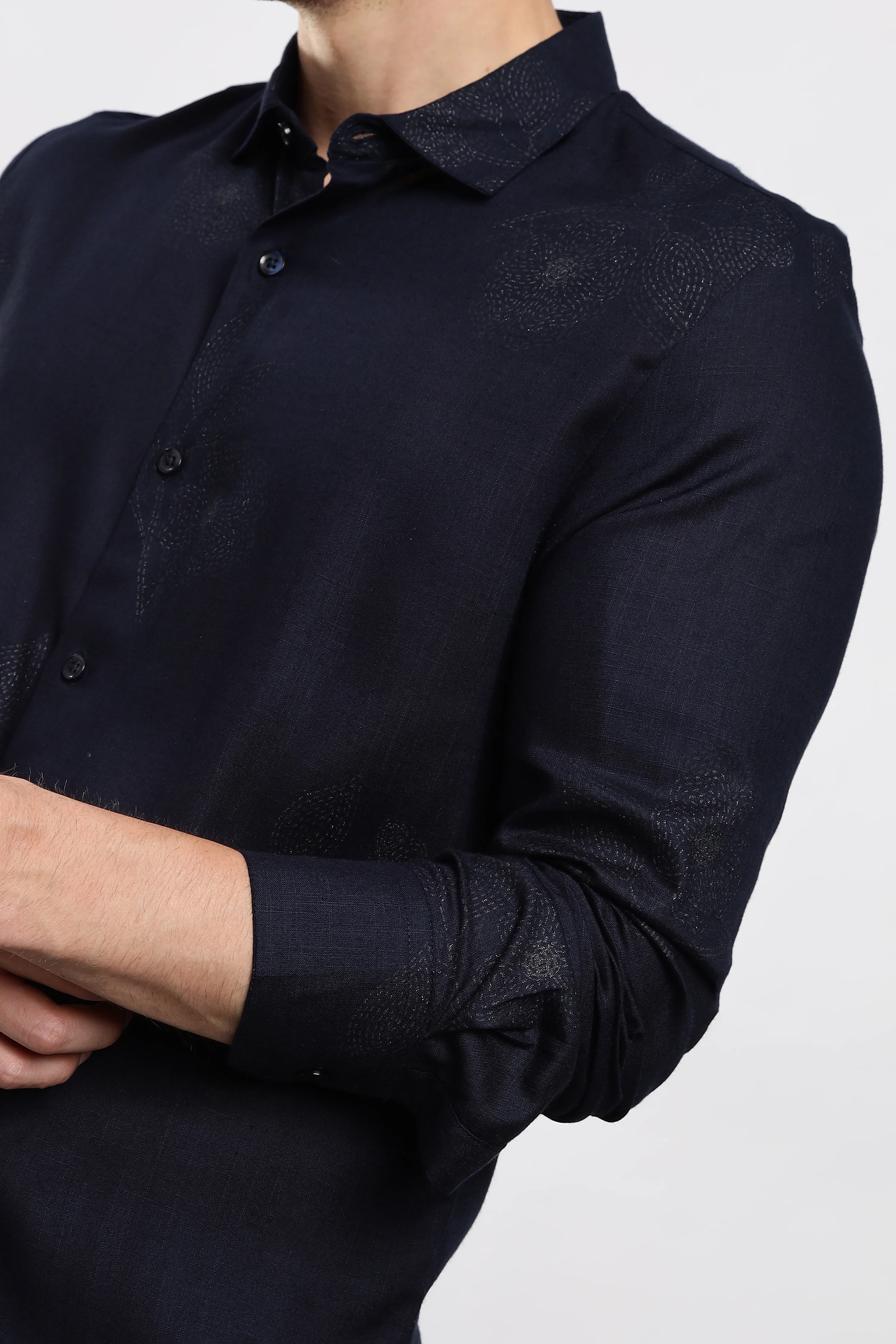 Men Navy Blue Glitter print festive wear - Image 7