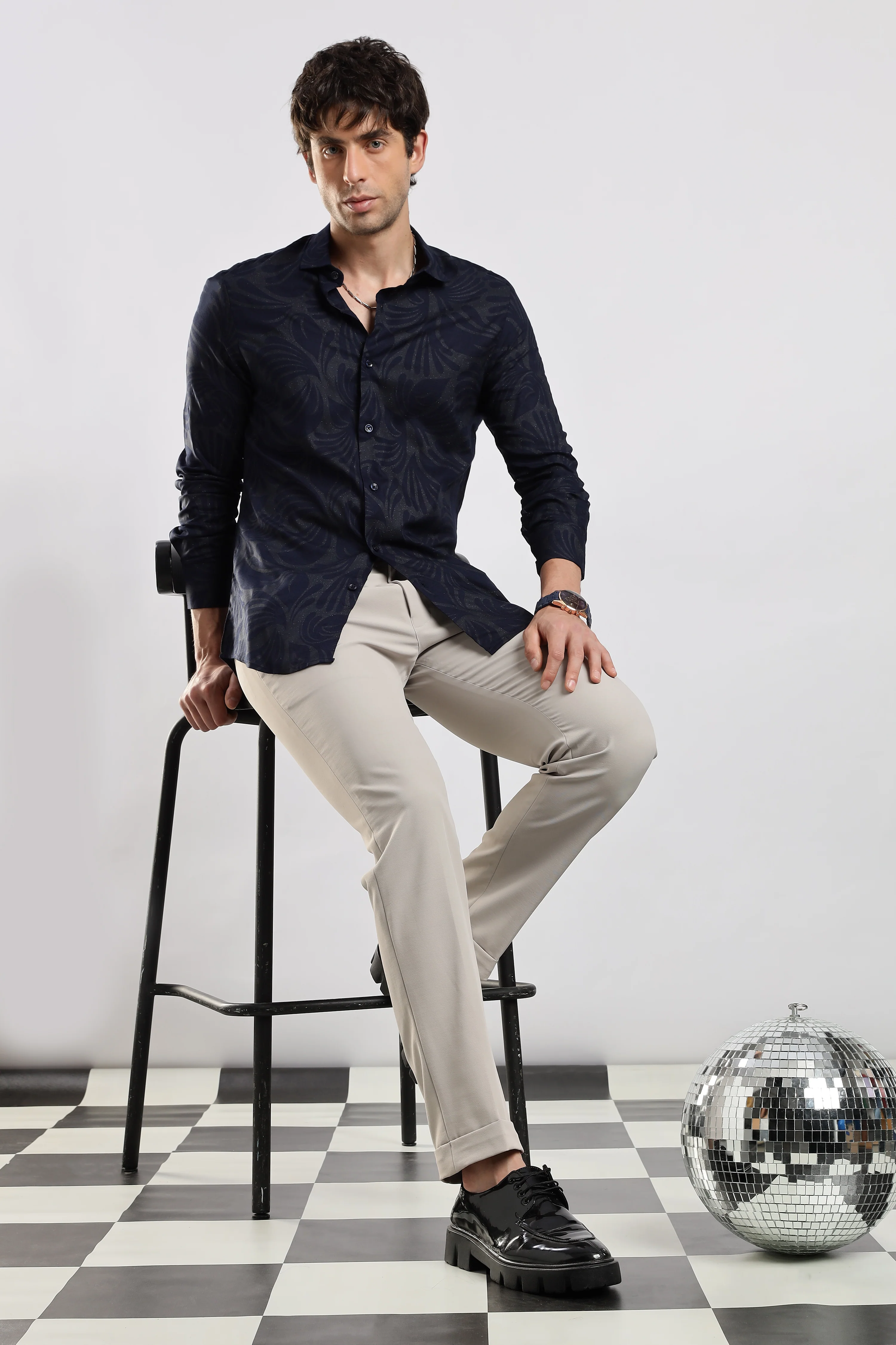 Men Navy Blue Glitter print festive wear - Image 10