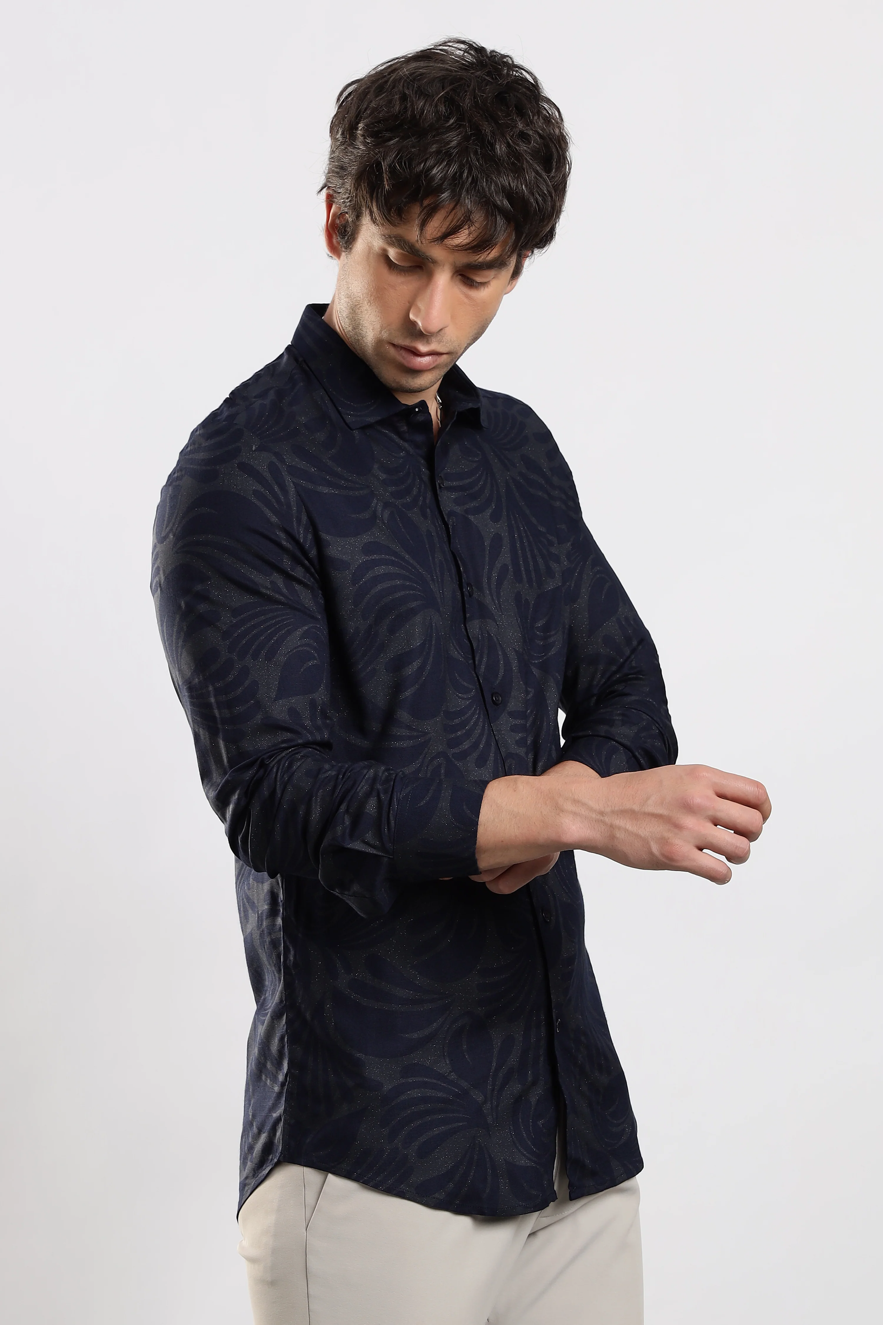 Men Navy Blue Glitter print festive wear - Image 3