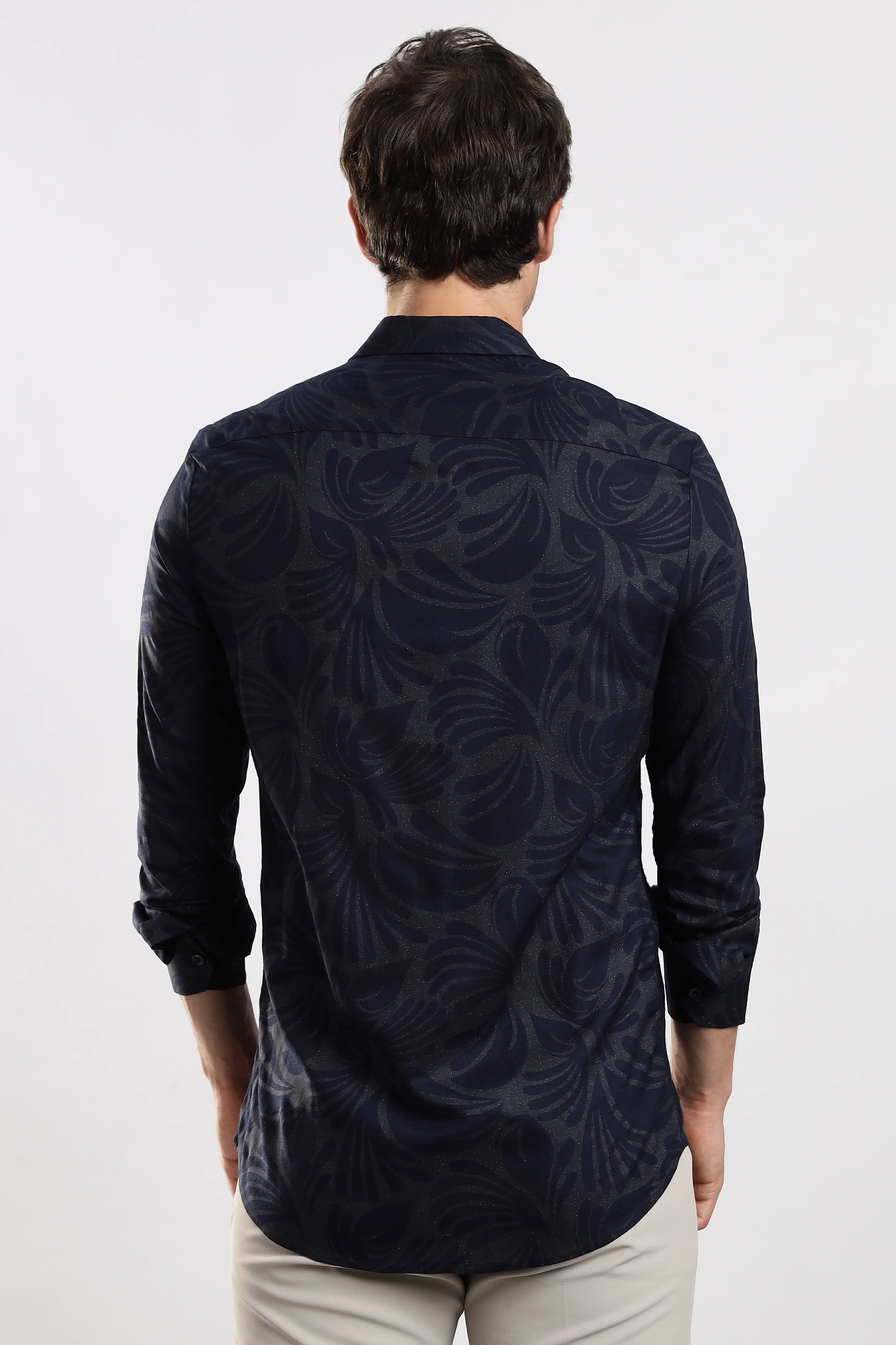 Men Navy Blue Glitter print festive wear - Image 4