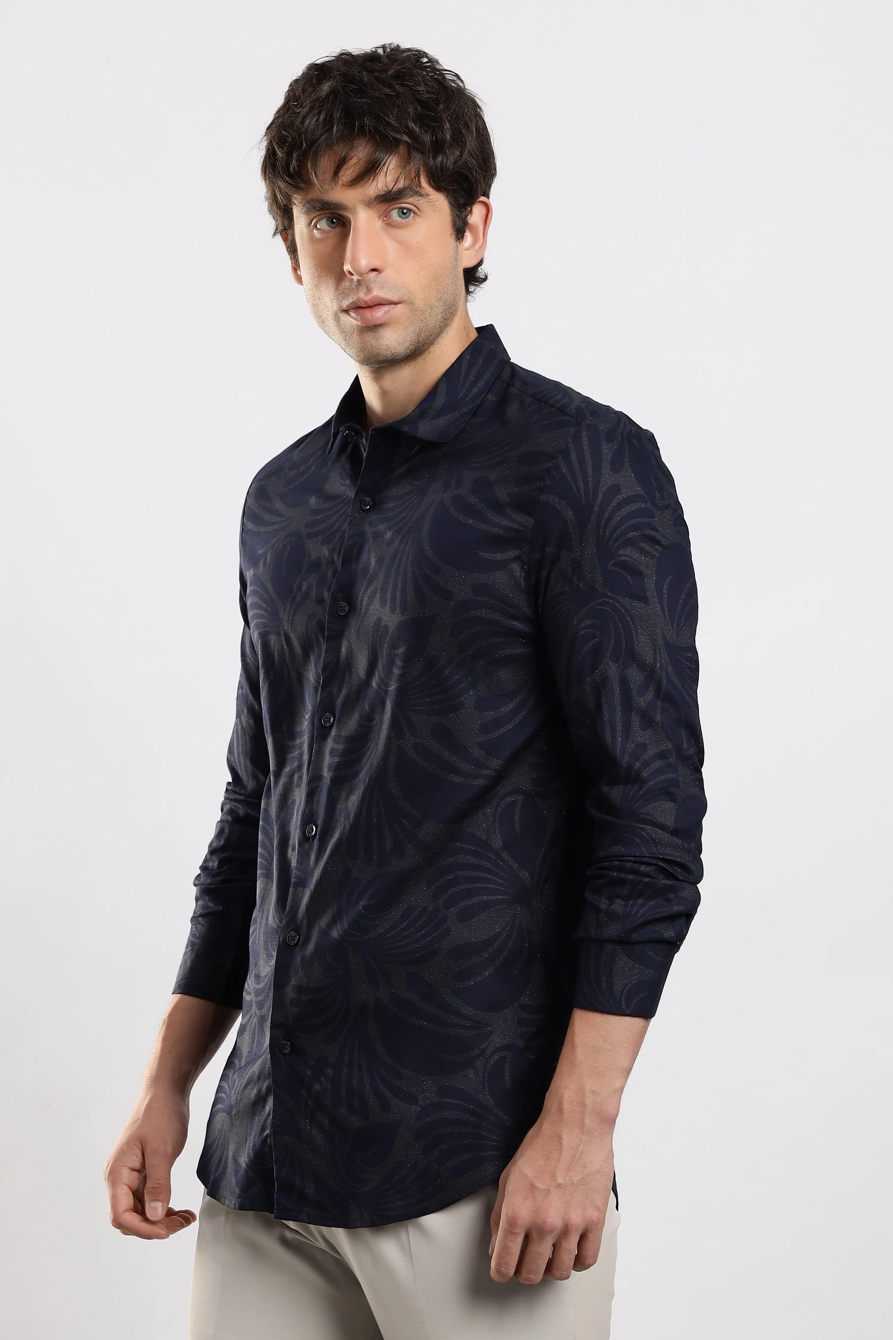 Men Navy Blue Glitter print festive wear - Image 5