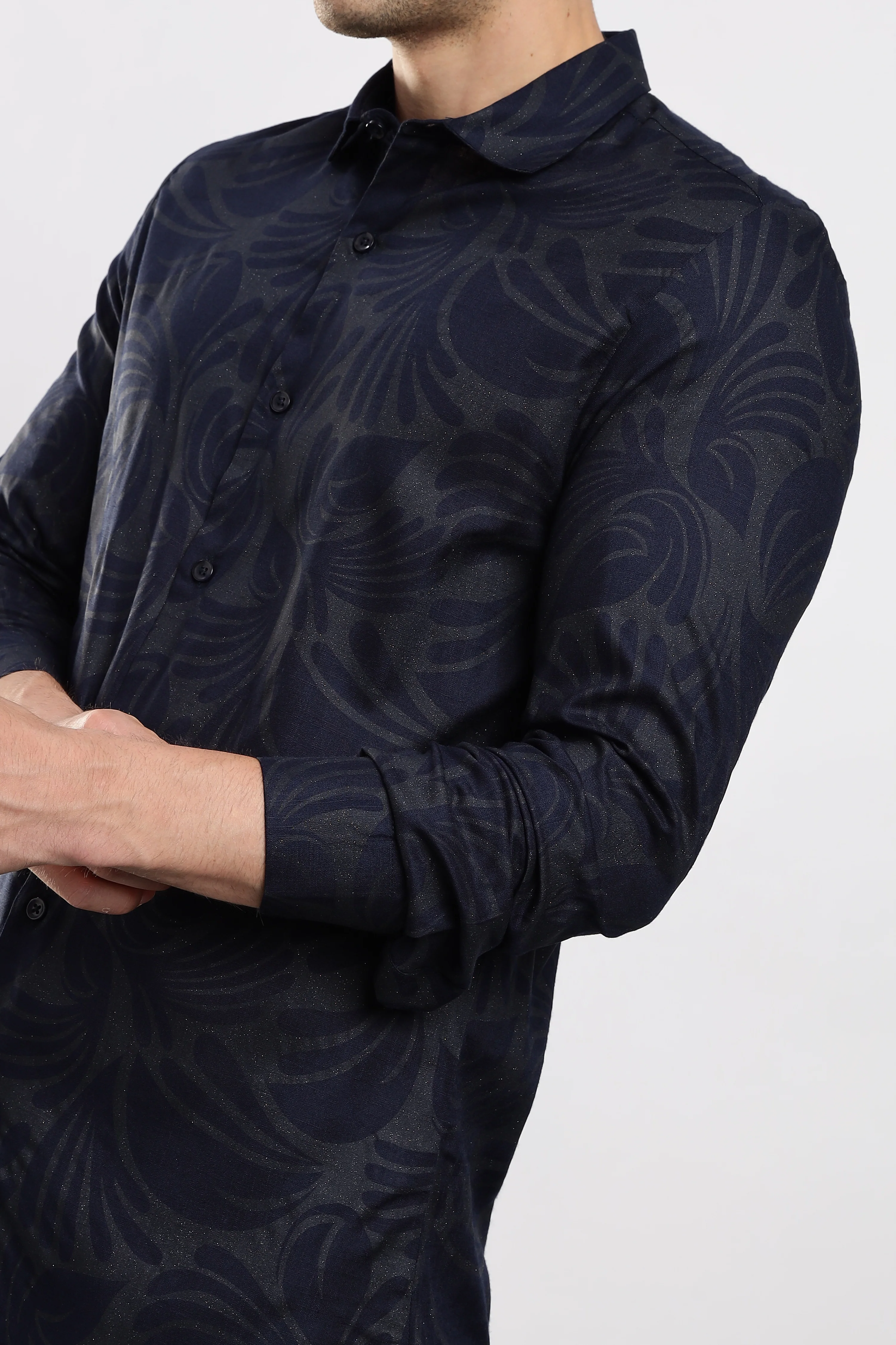 Men Navy Blue Glitter print festive wear - Image 6