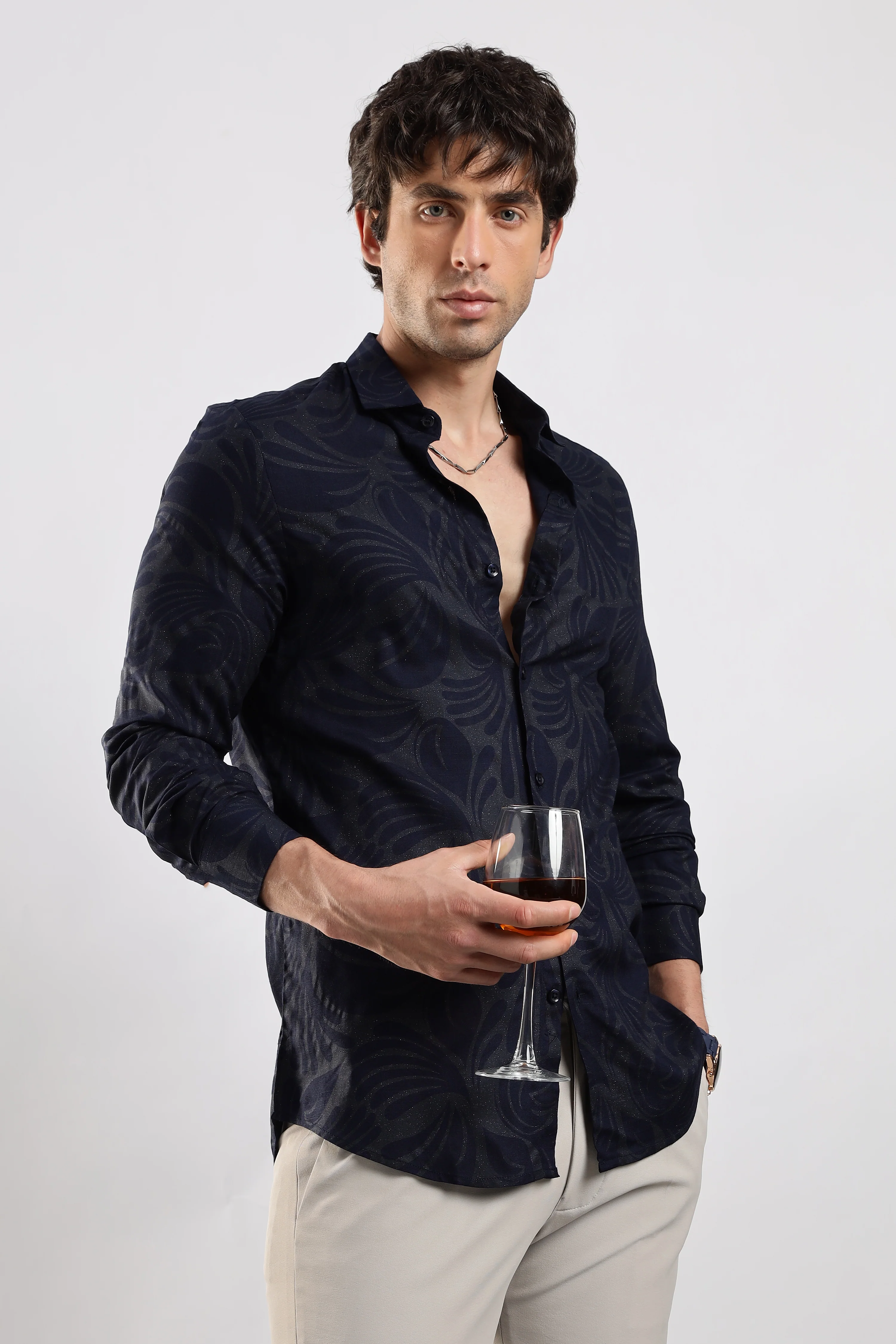 Men Navy Blue Glitter print festive wear - Image 9