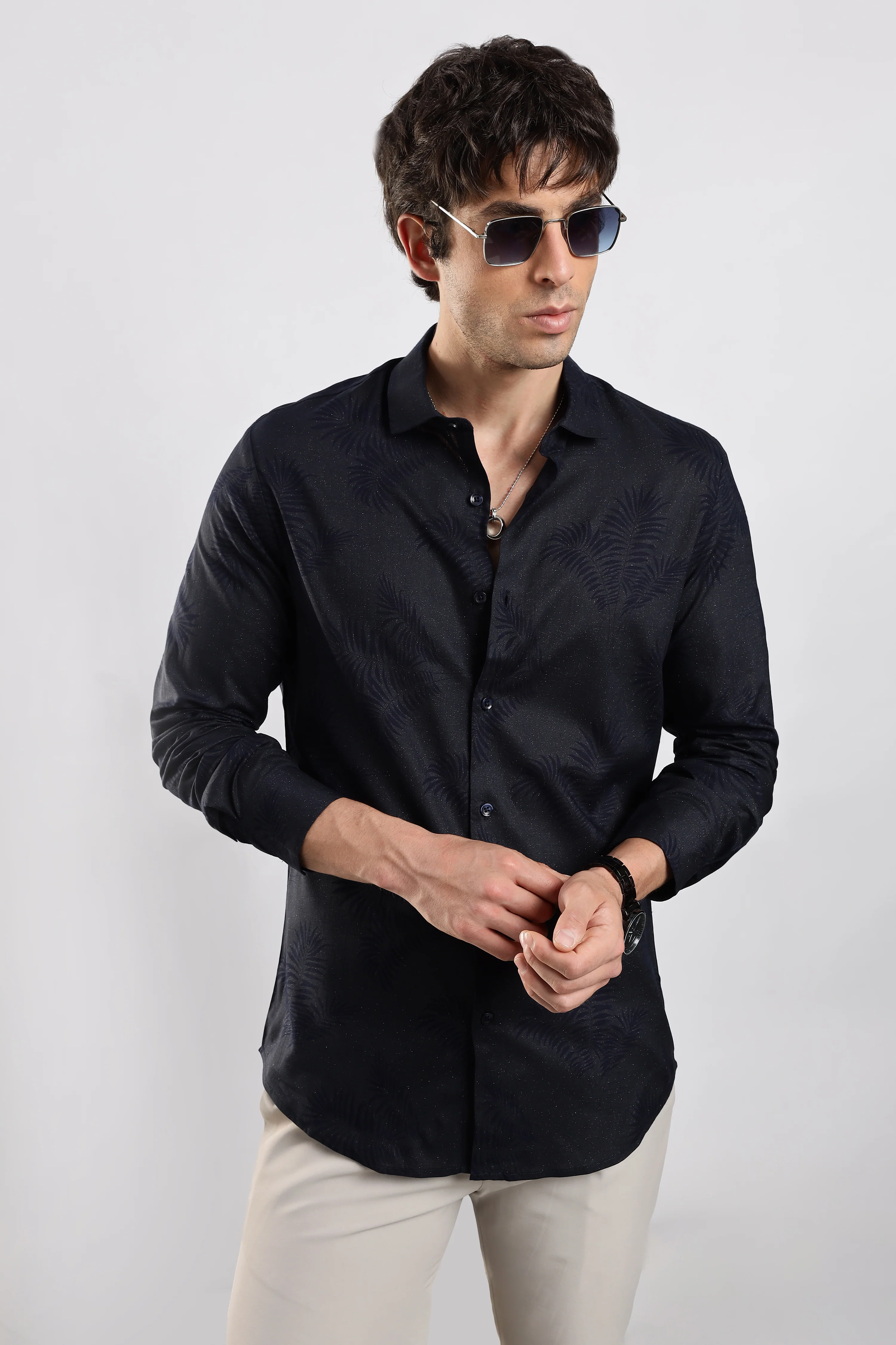Men Navy Blue Glitter print festive wear - Image 10