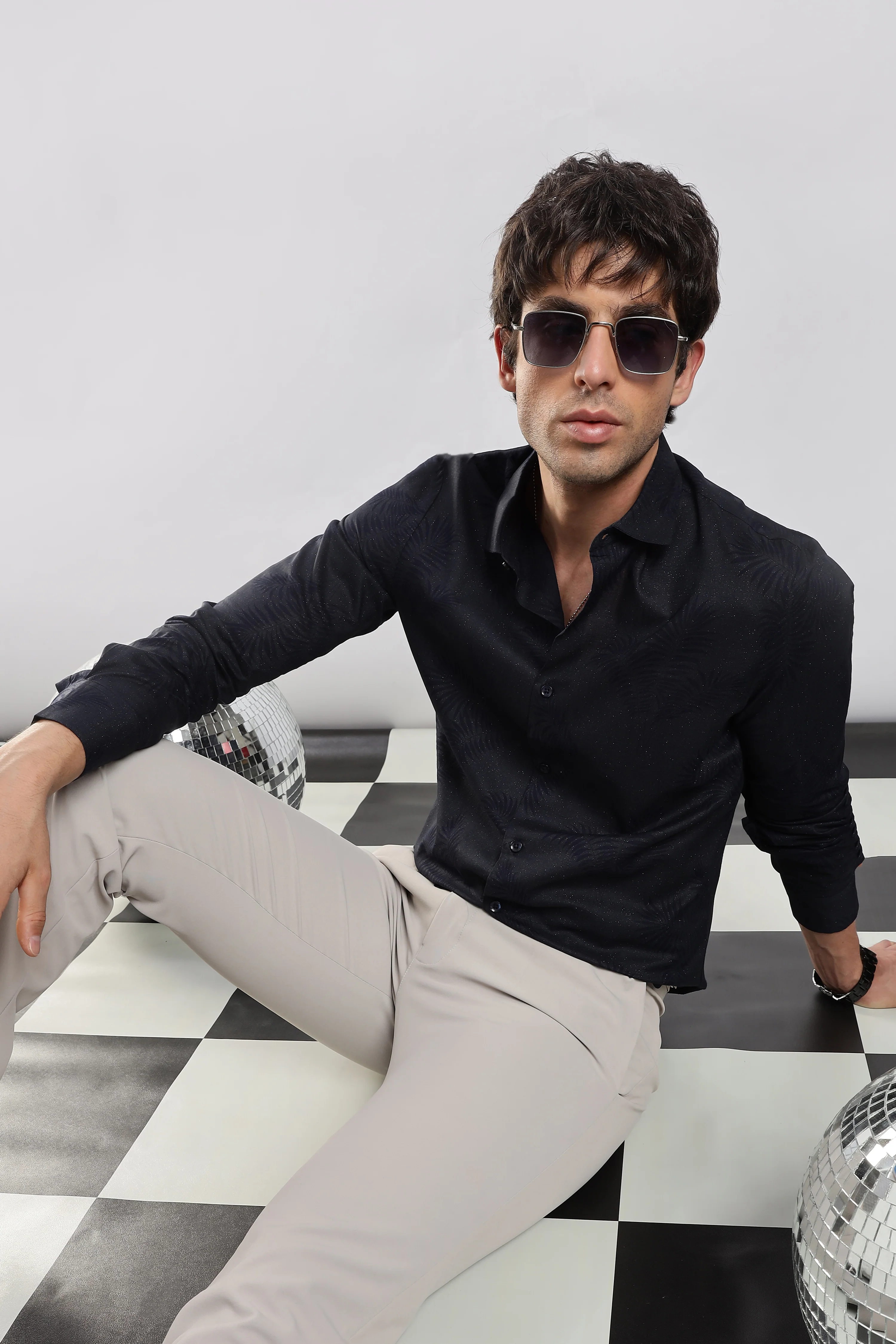 Men Navy Blue Glitter print festive wear - Image 11