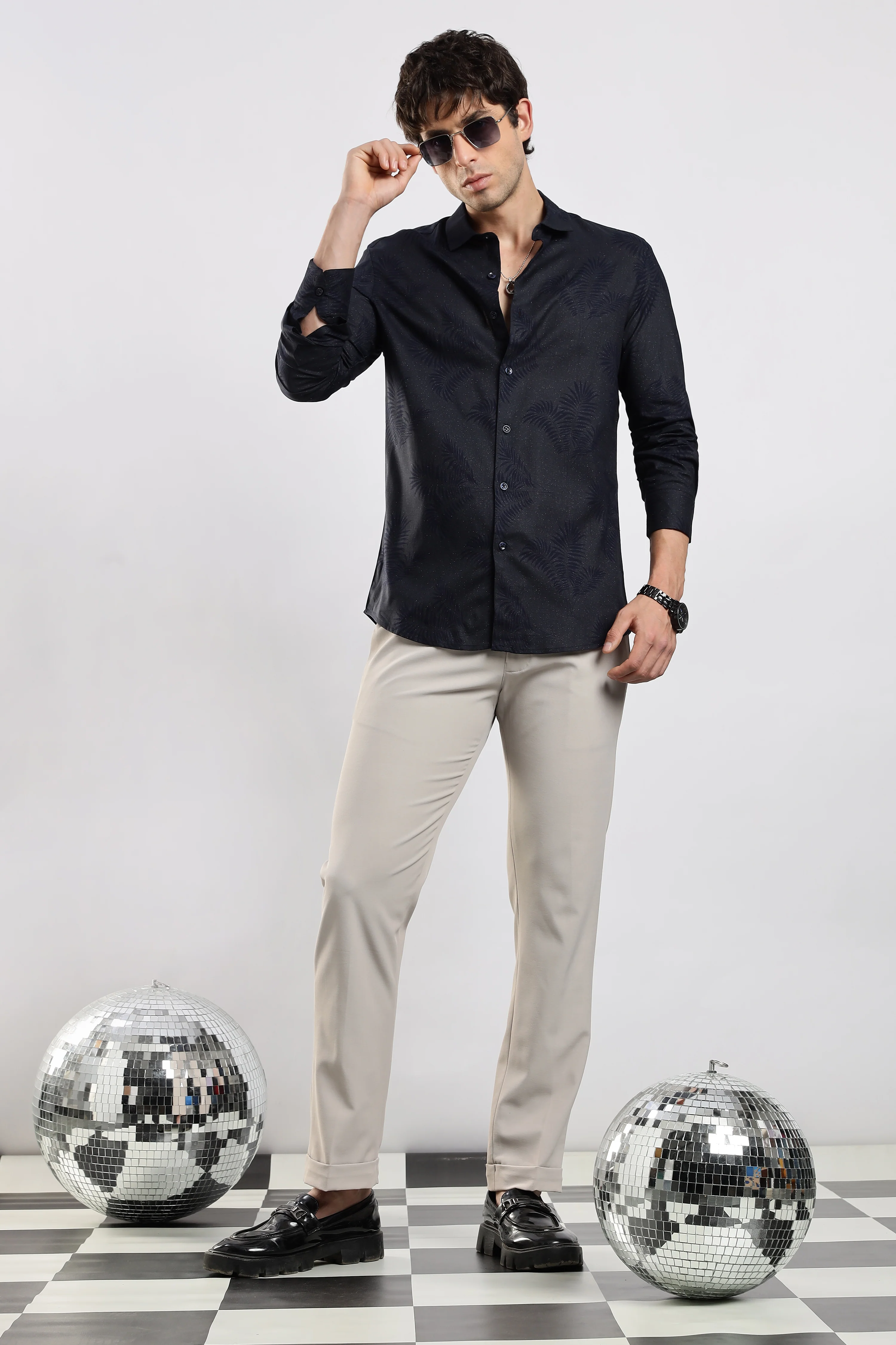 Men Navy Blue Glitter print festive wear - Image 2