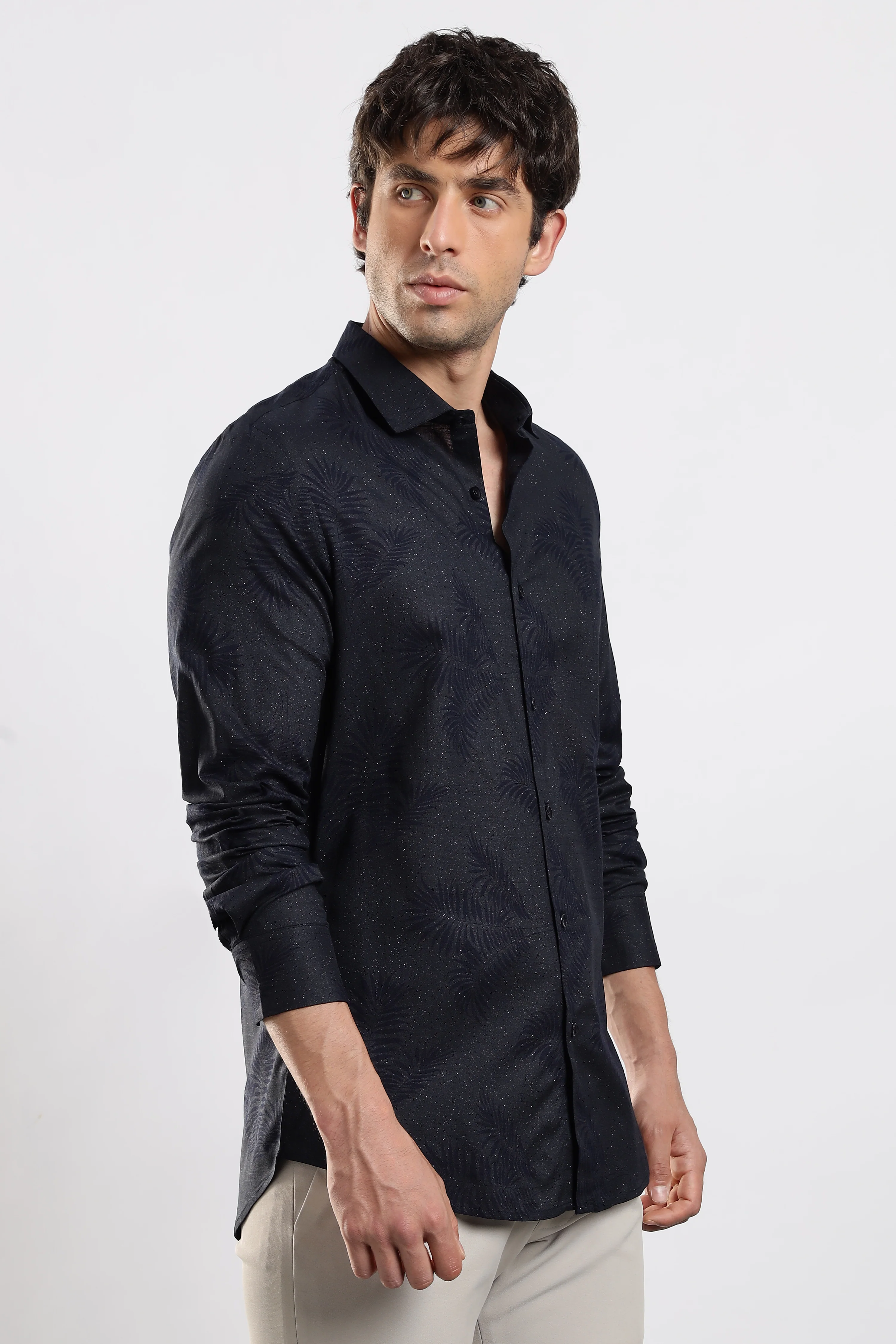 Men Navy Blue Glitter print festive wear - Image 3