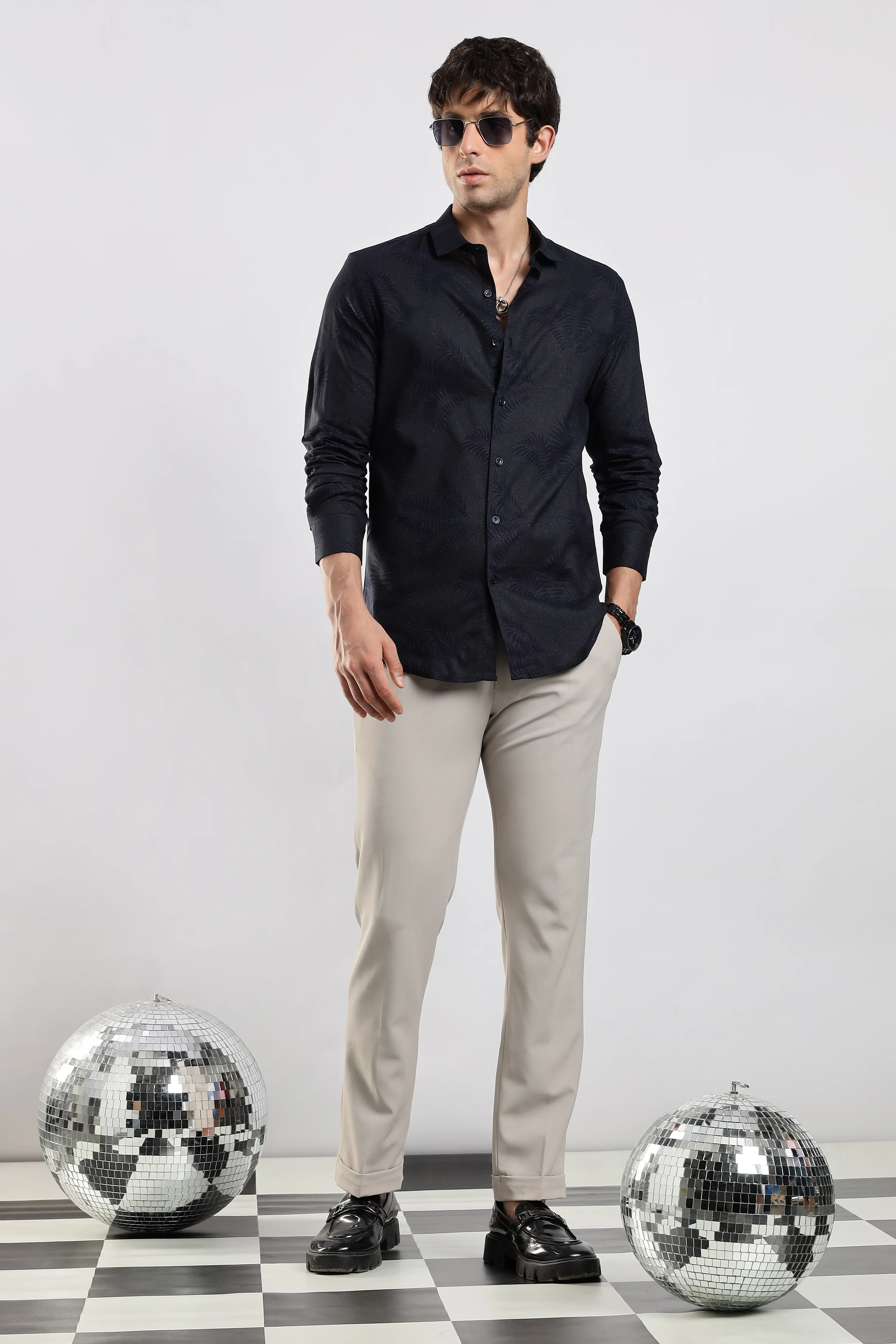 Men Navy Blue Glitter print festive wear - Image 9