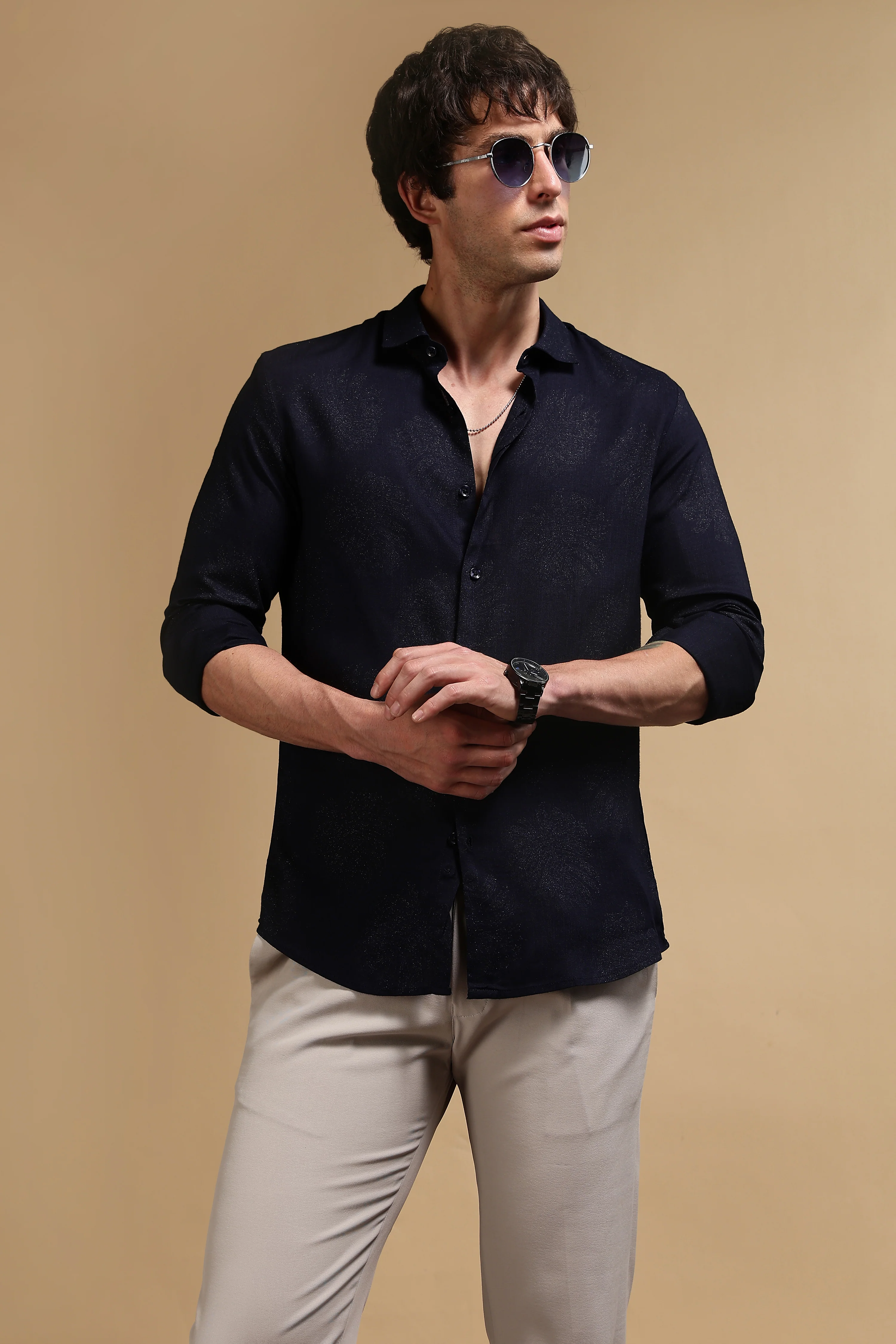 Men Navy Blue Glitter print festive wear - Image 10