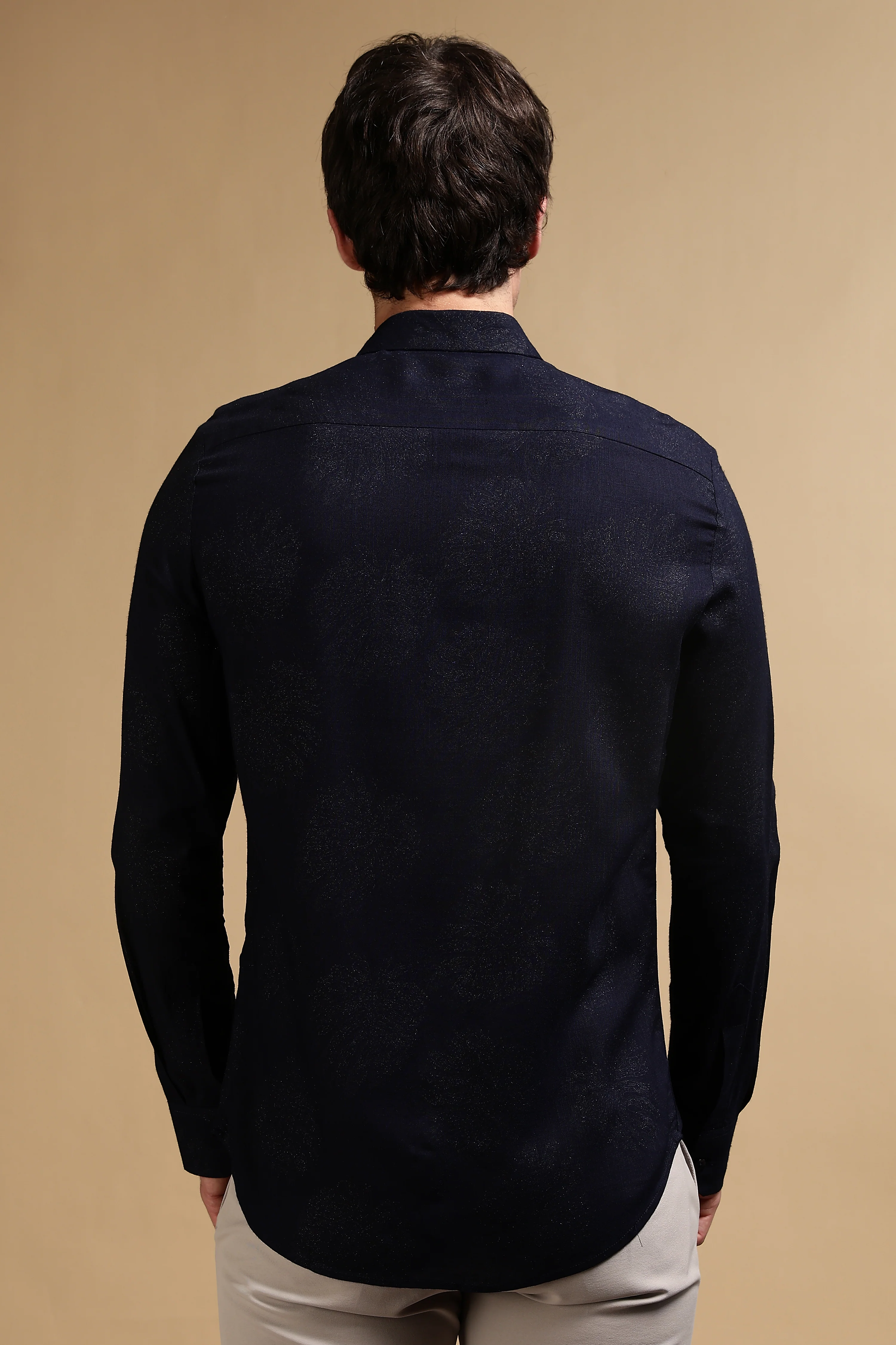 Men Navy Blue Glitter print festive wear - Image 4