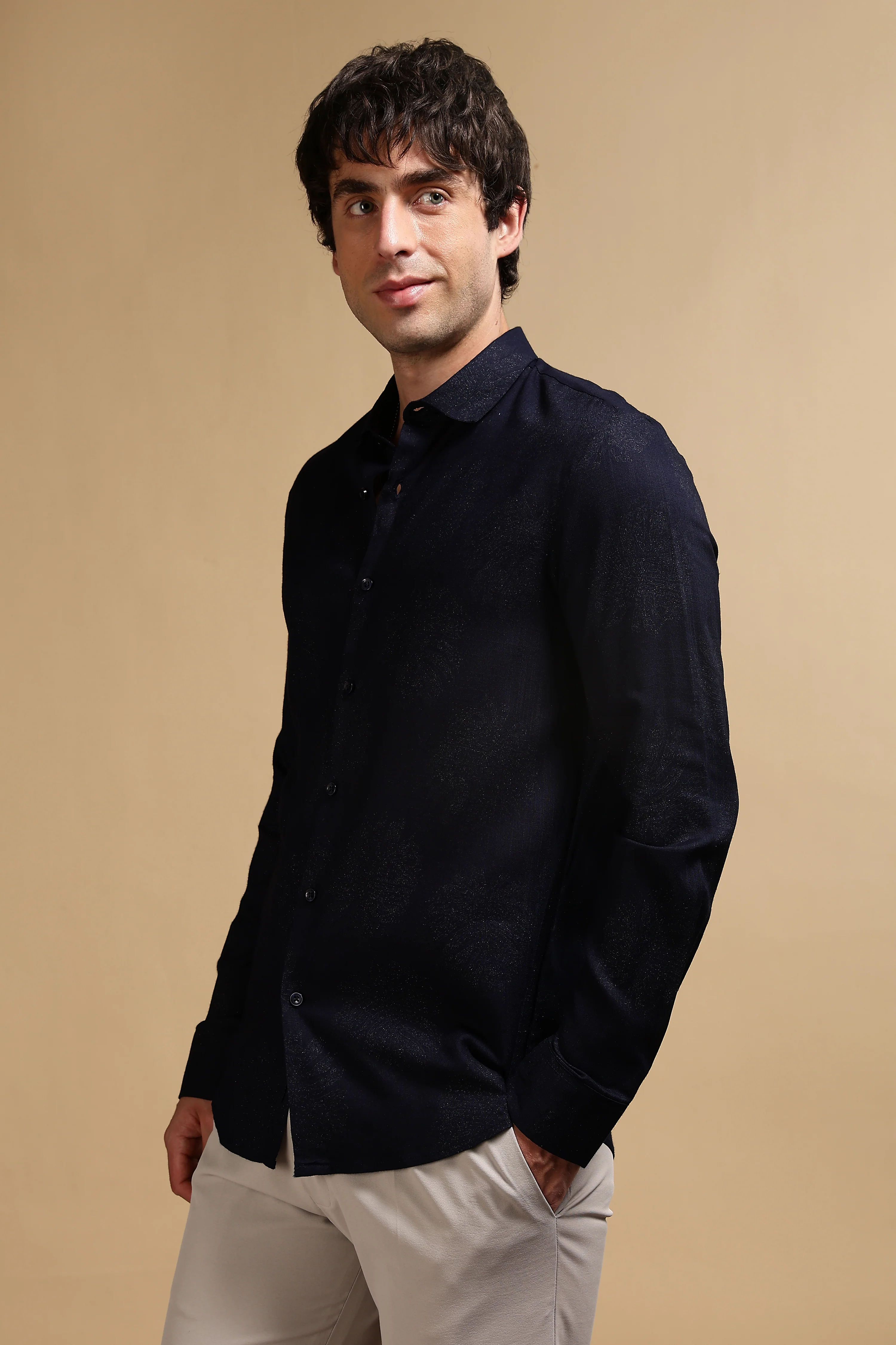 Men Navy Blue Glitter print festive wear - Image 5