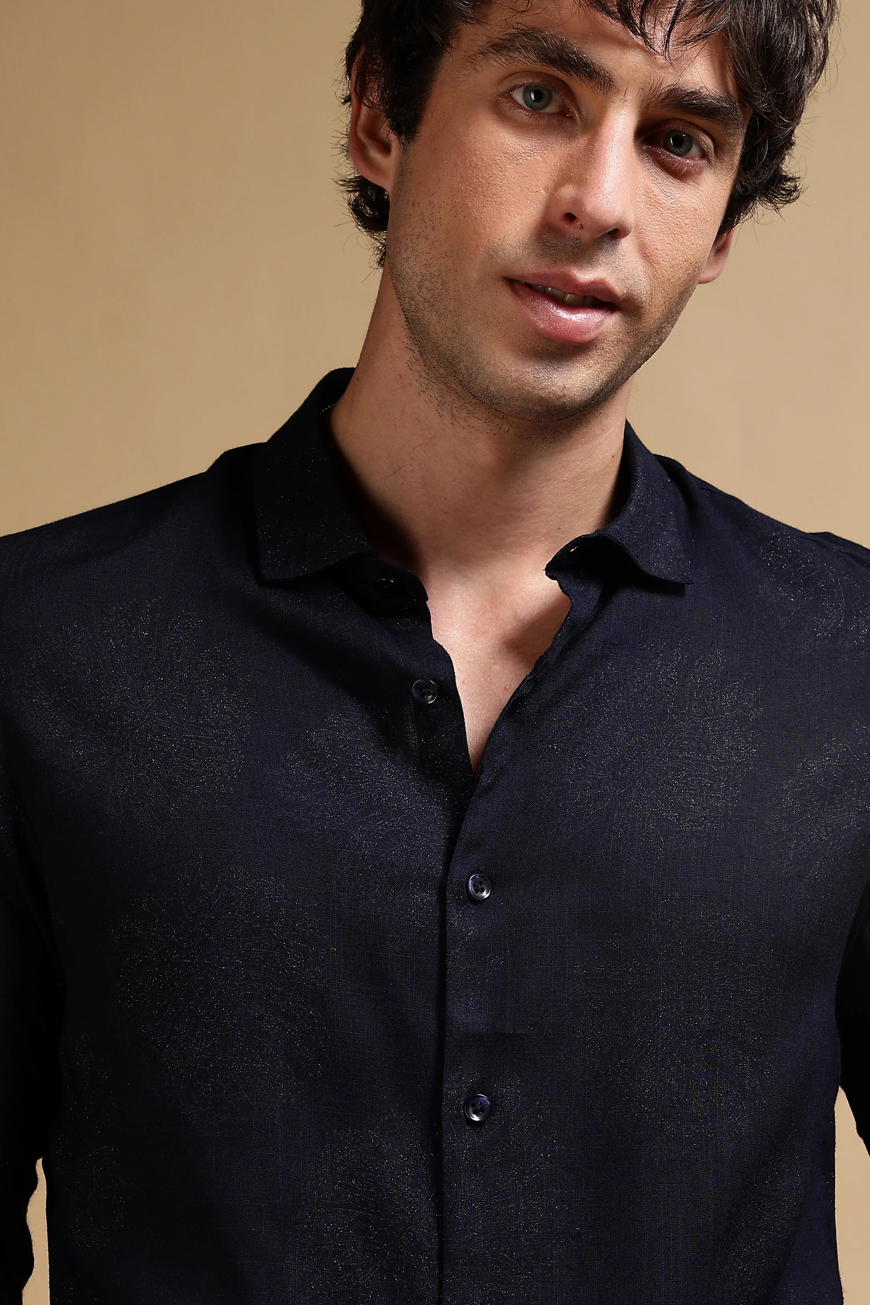 Men Navy Blue Glitter print festive wear - Image 8