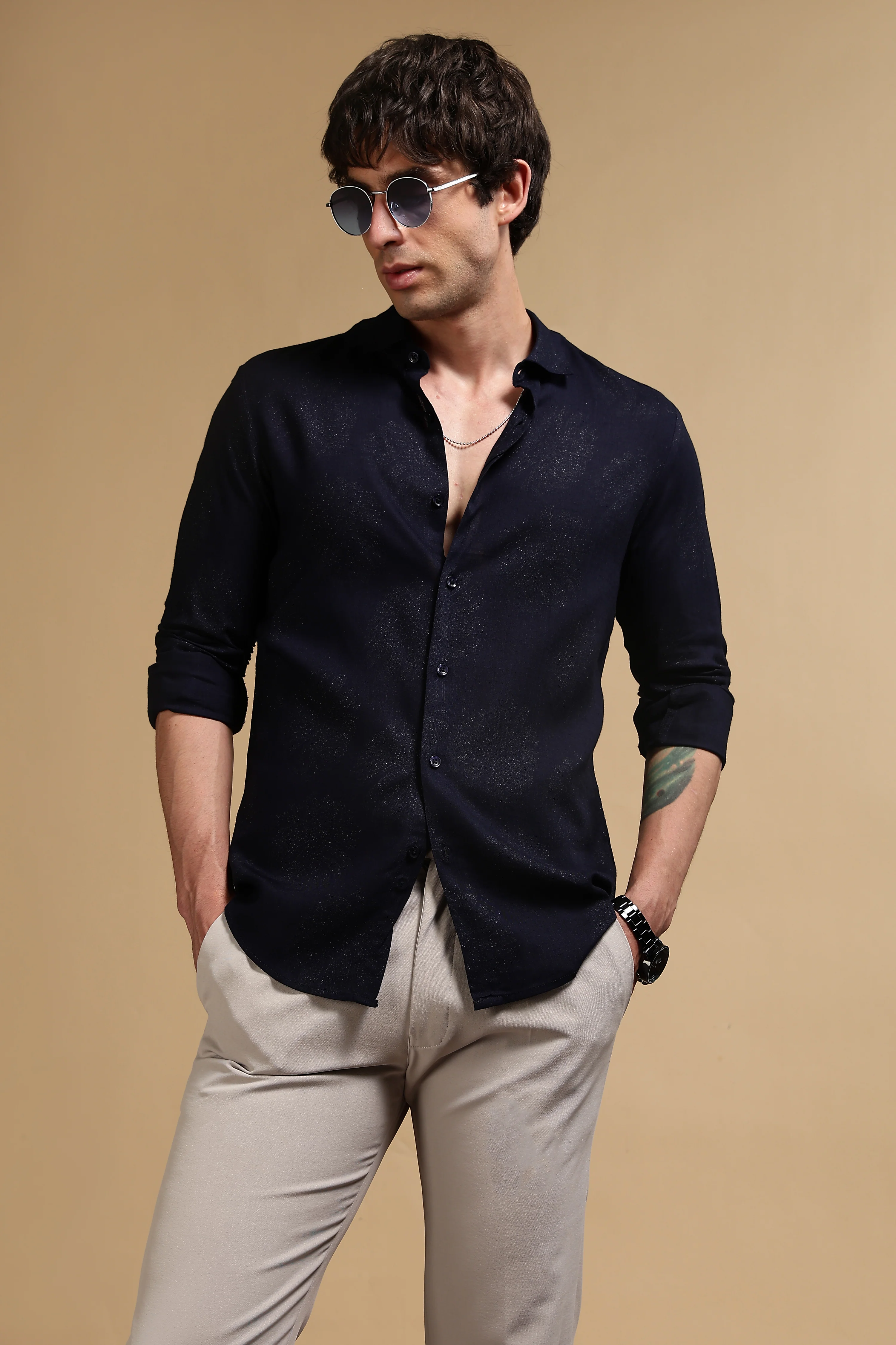 Men Navy Blue Glitter print festive wear - Image 9