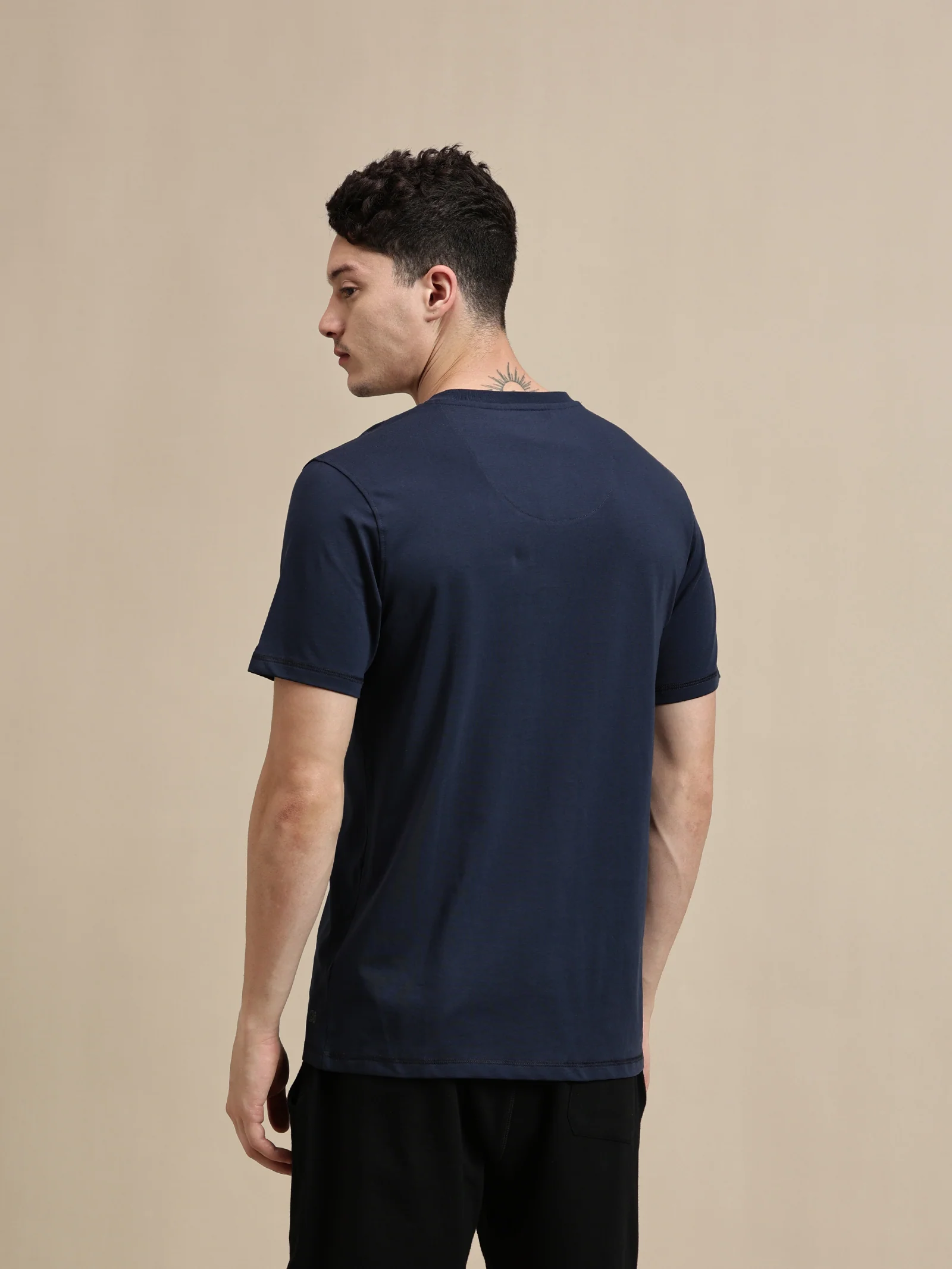 Men Navy Blue Half Sleeve T-Shirt - Image 3