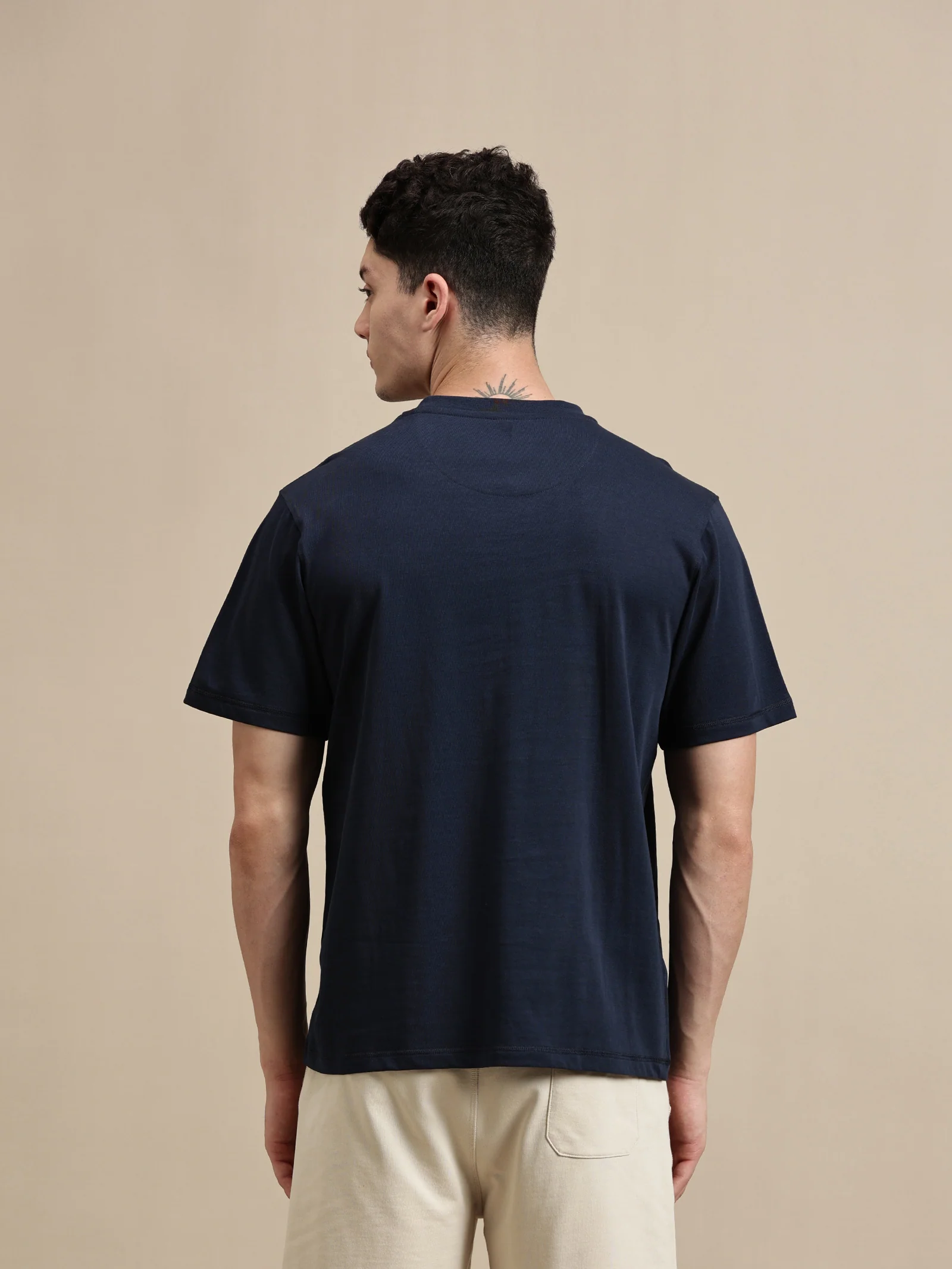 Men Navy Blue Half Sleeve T-Shirt - Image 3