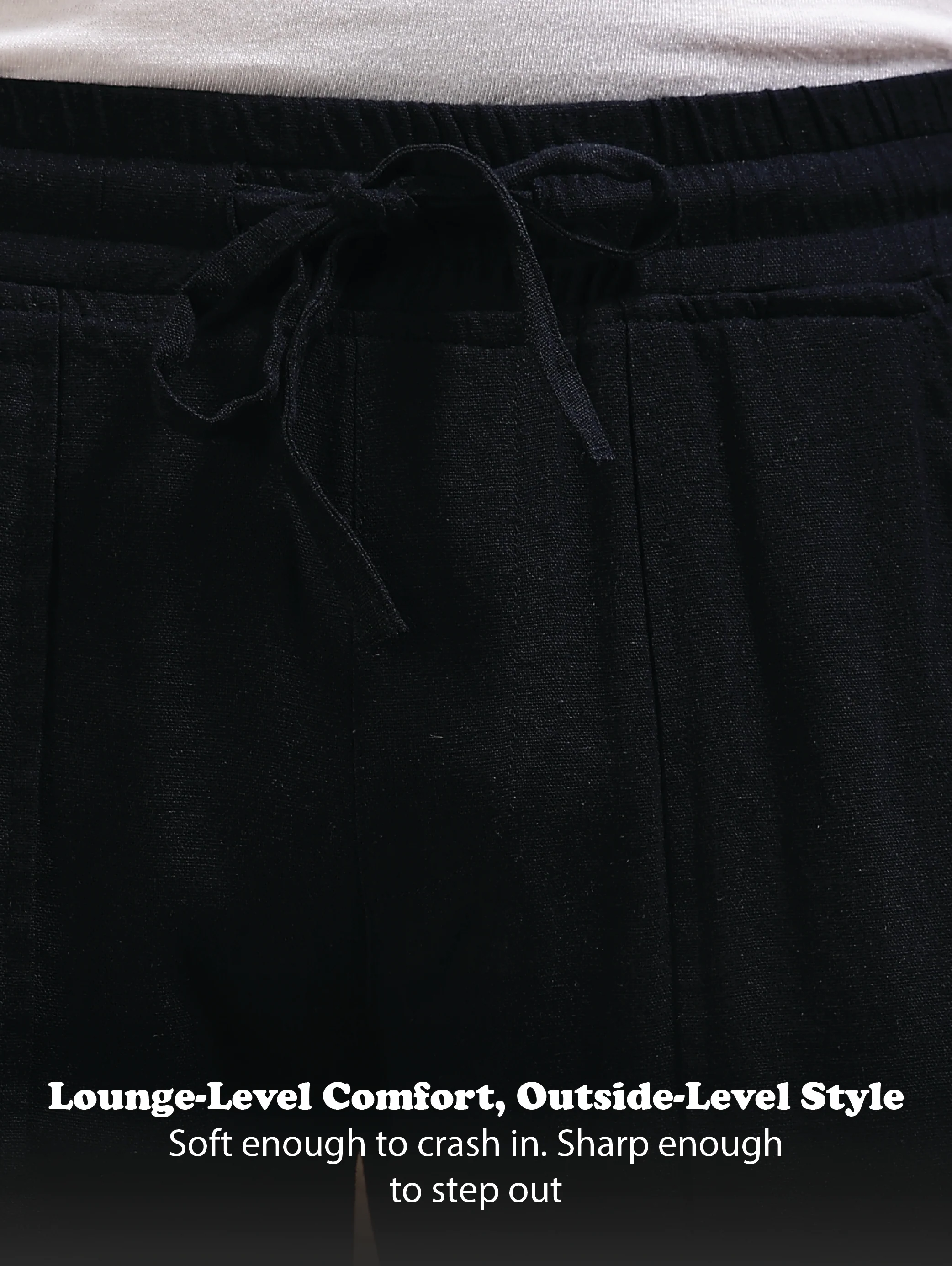 Men Navy Blue Linen Blend Loose Fit Drawcord Trousers - Image 14