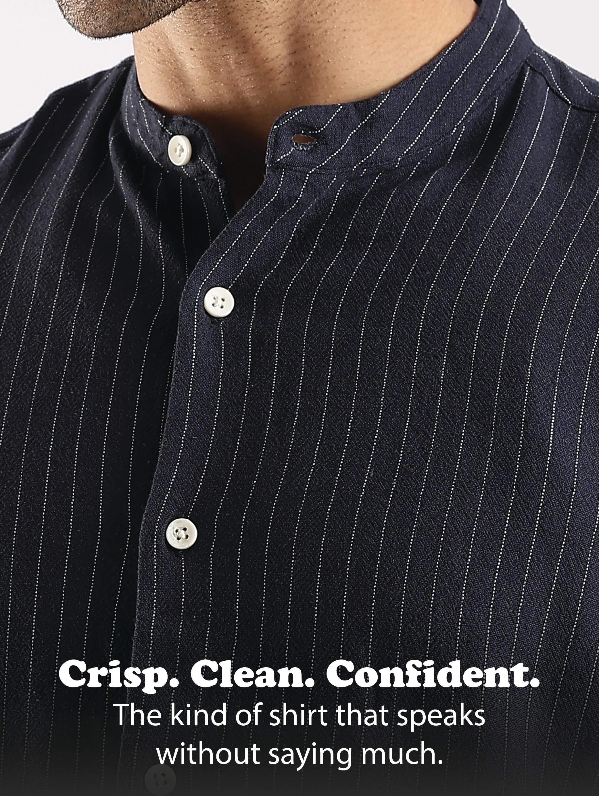 Men Navy Blue Linen Blend Striped Shirt - Image 12