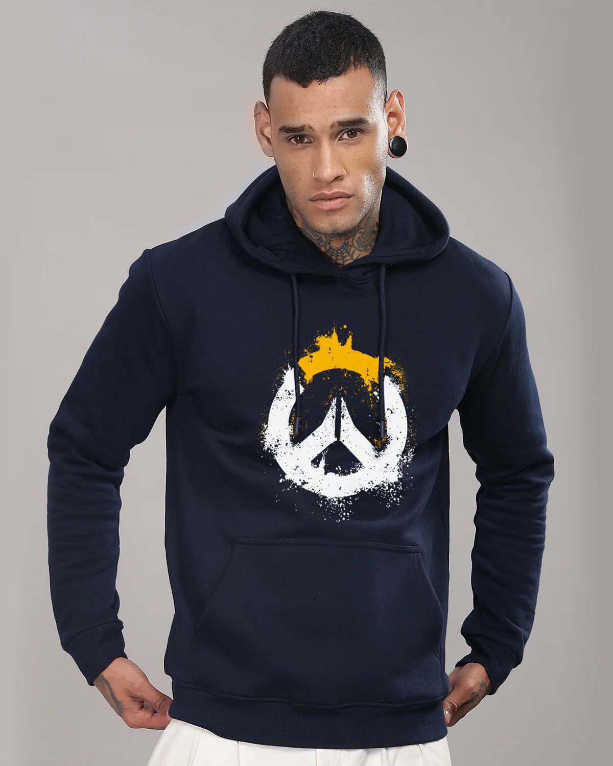 Men Navy Blue Long Lasting Printed Hoodie - Image 2