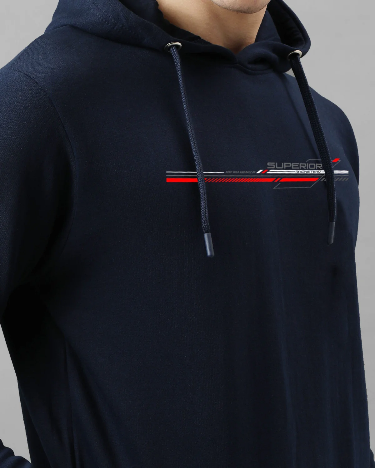 Men Navy Blue Long Lasting Printed Hoodie - Image 6