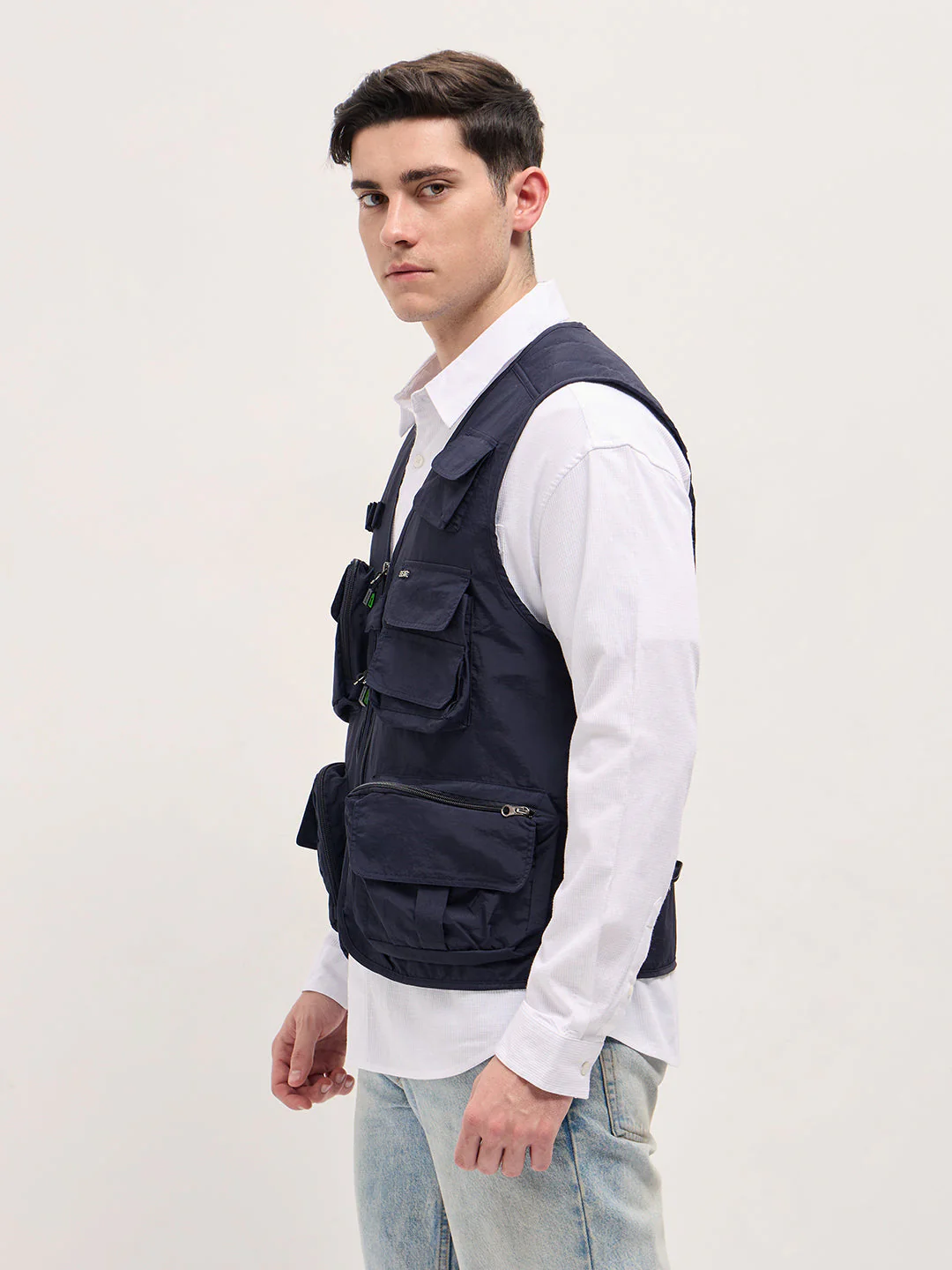 Men Navy Blue Outdoor Utility Multi-Pocket Vest - Image 3