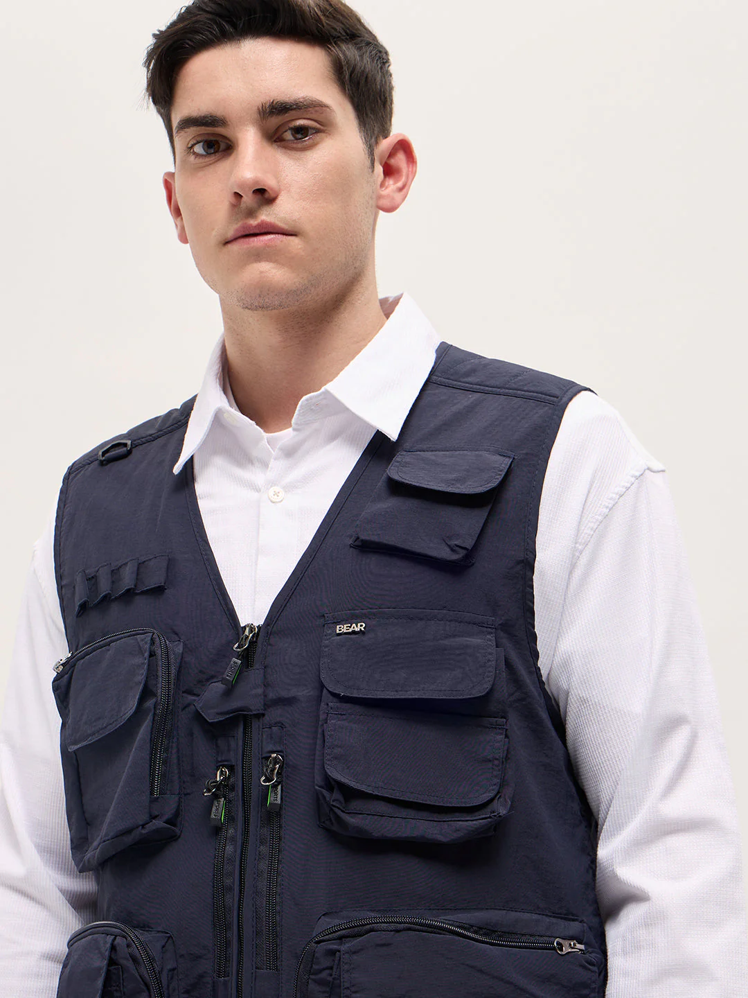 Men Navy Blue Outdoor Utility Multi-Pocket Vest - Image 5
