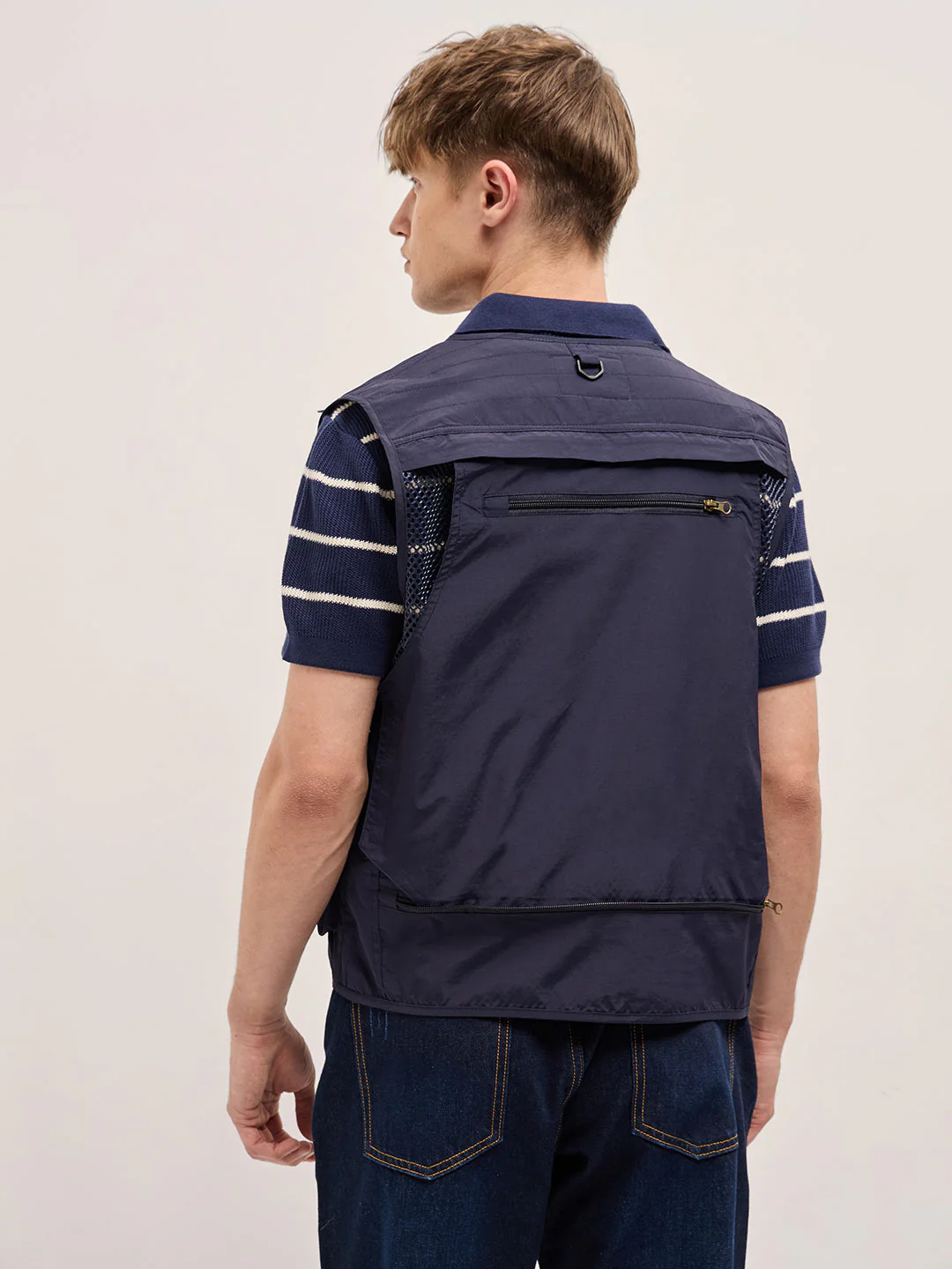 Men Navy Blue Outdoor Utility Multi-Pocket Vest Jacket - Image 2
