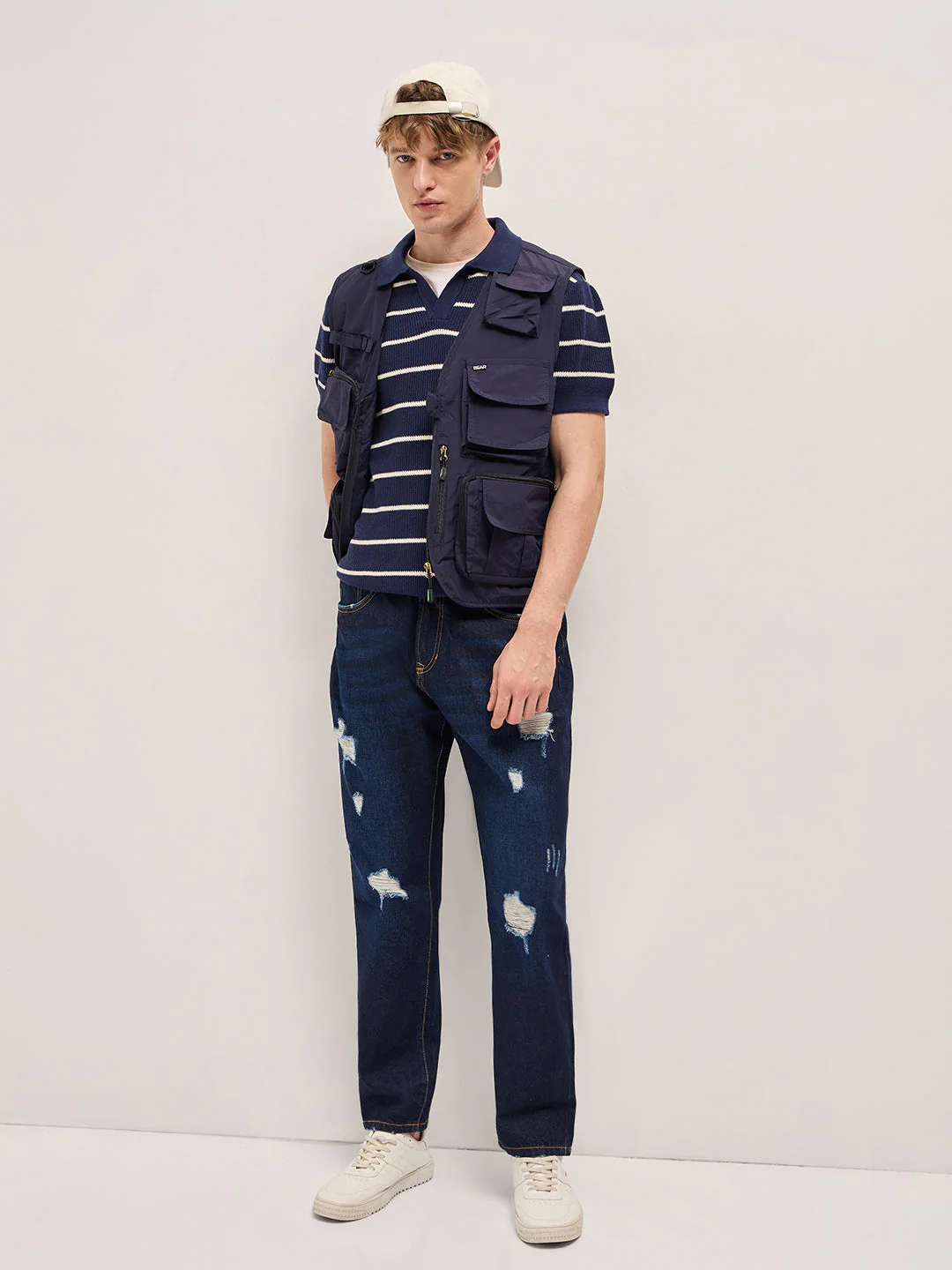 Men Navy Blue Outdoor Utility Multi-Pocket Vest Jacket - Image 4