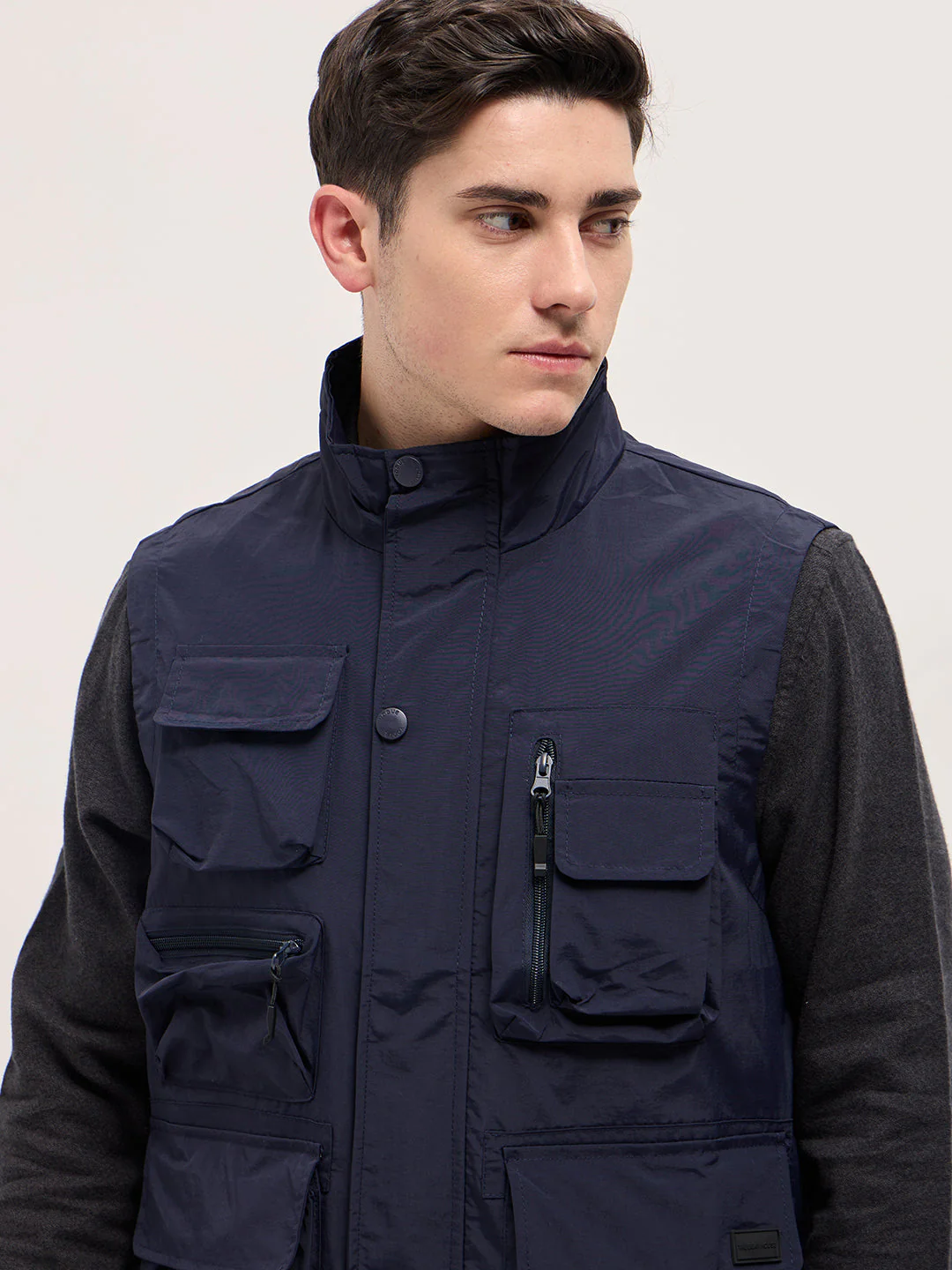 Men Navy Blue Outdoor Utility Multi-Pocket Vest Jacket - Image 5