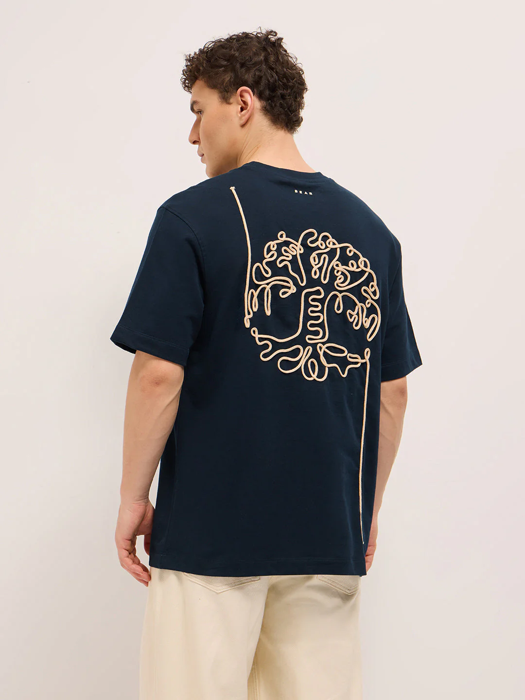 Men Navy Blue Oversized Crew Neck T-Shirt - Image 2