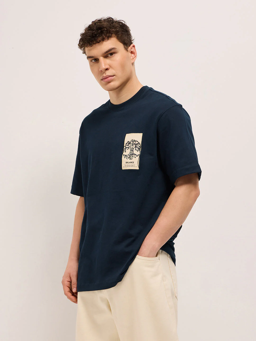 Men Navy Blue Oversized Crew Neck T-Shirt - Image 3