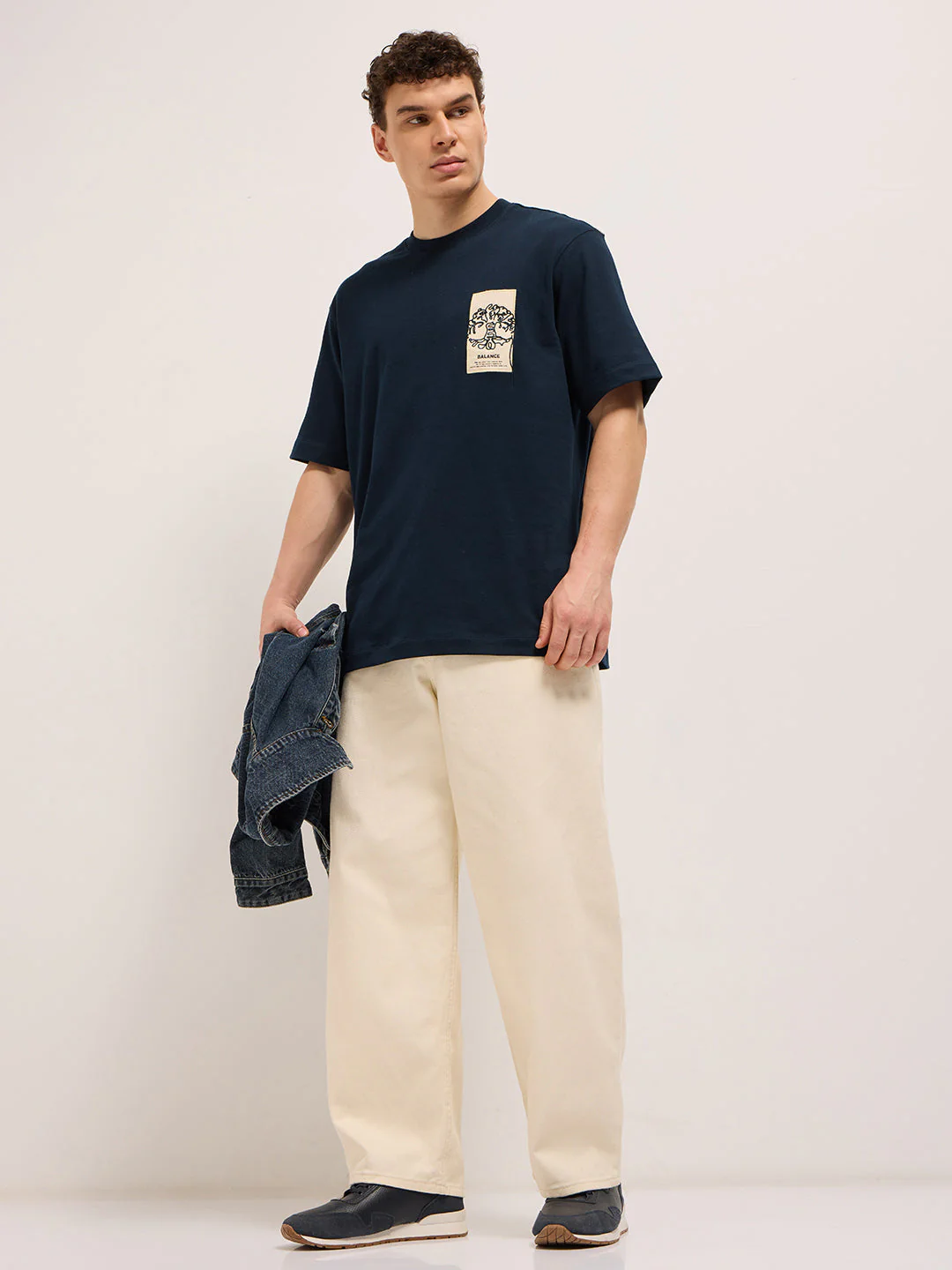 Men Navy Blue Oversized Crew Neck T-Shirt - Image 4