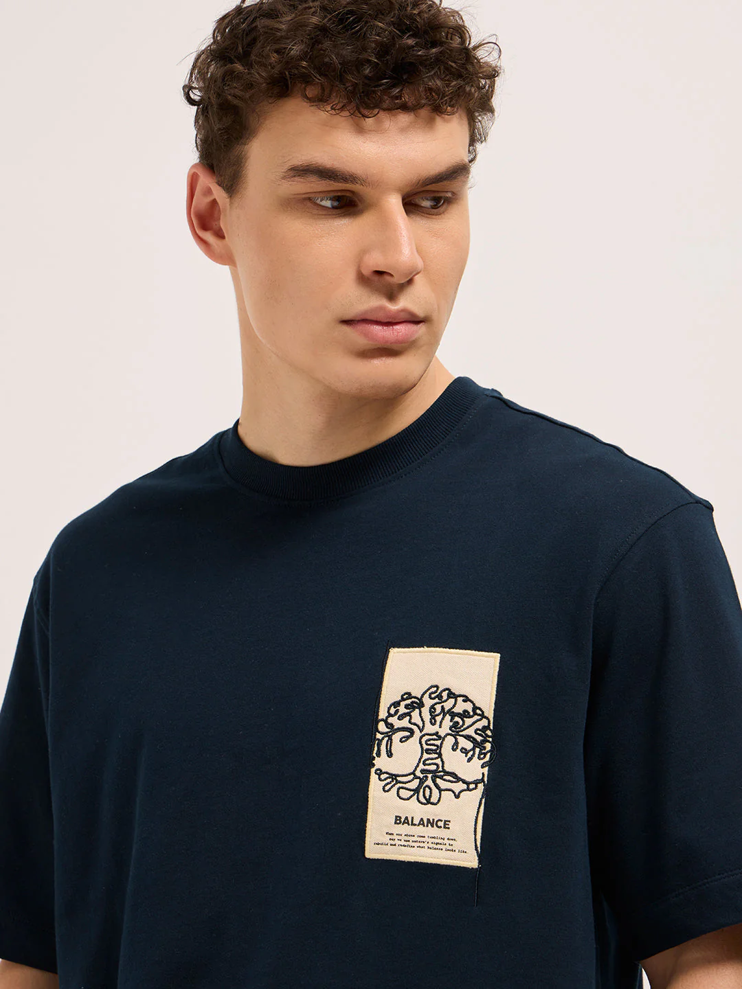 Men Navy Blue Oversized Crew Neck T-Shirt - Image 5
