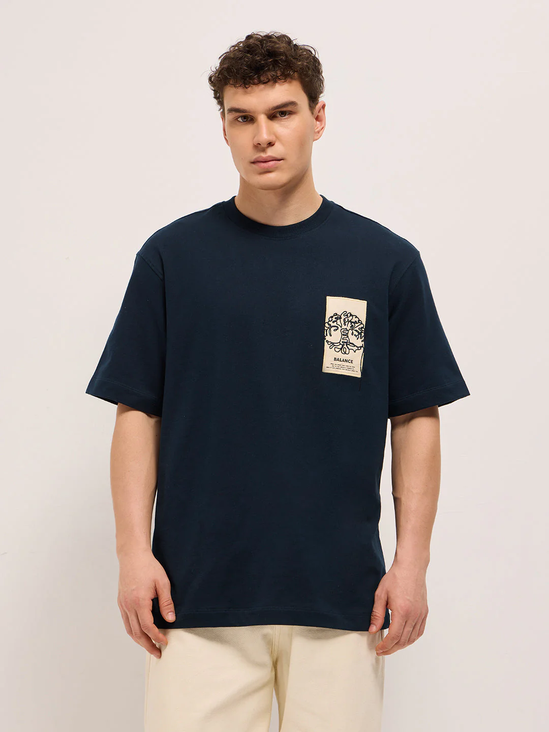 Men Navy Blue Oversized Crew Neck T-Shirt - Image 6