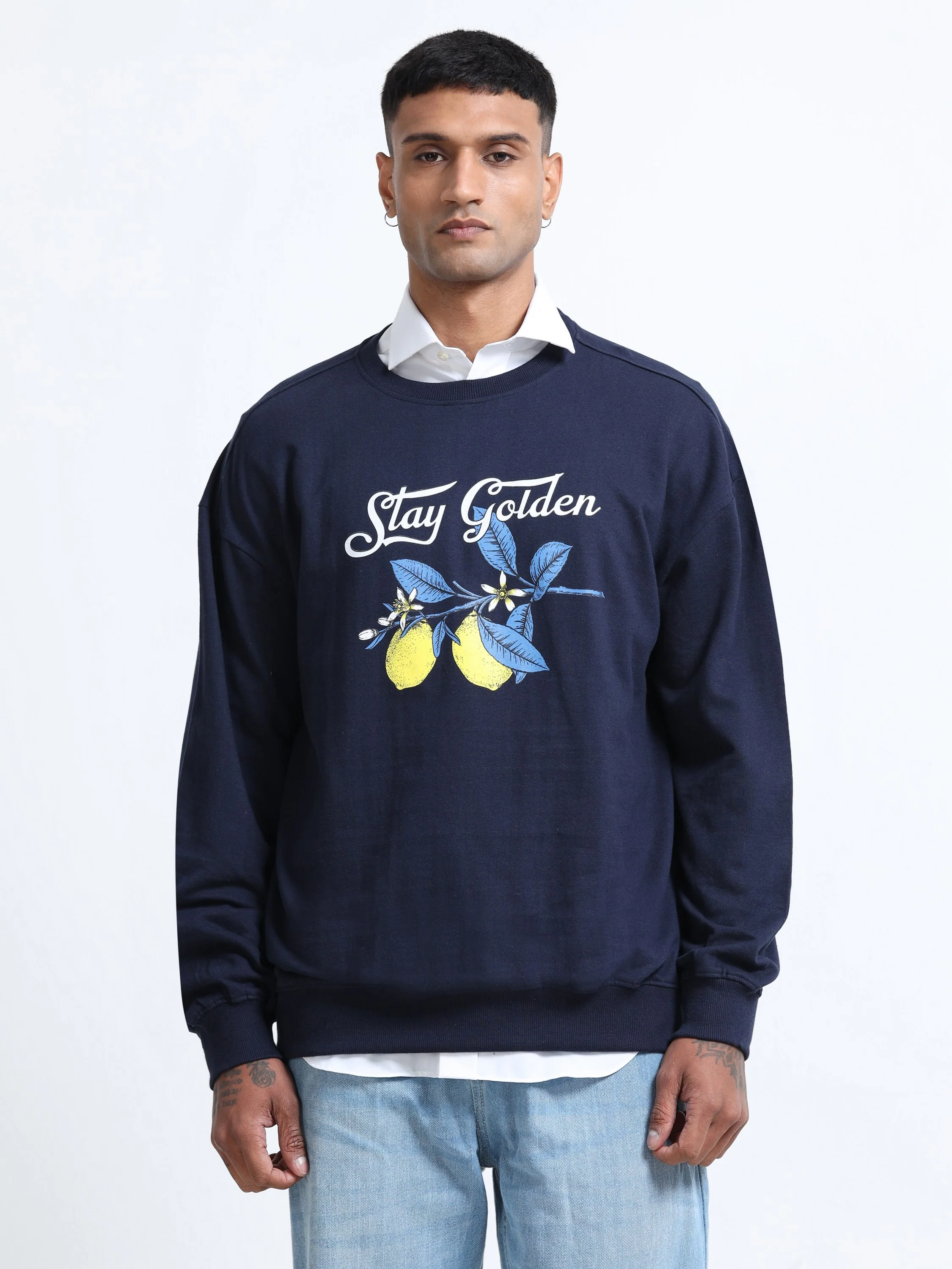 Men Navy Oversized Printed Sweatshirt - Image 2