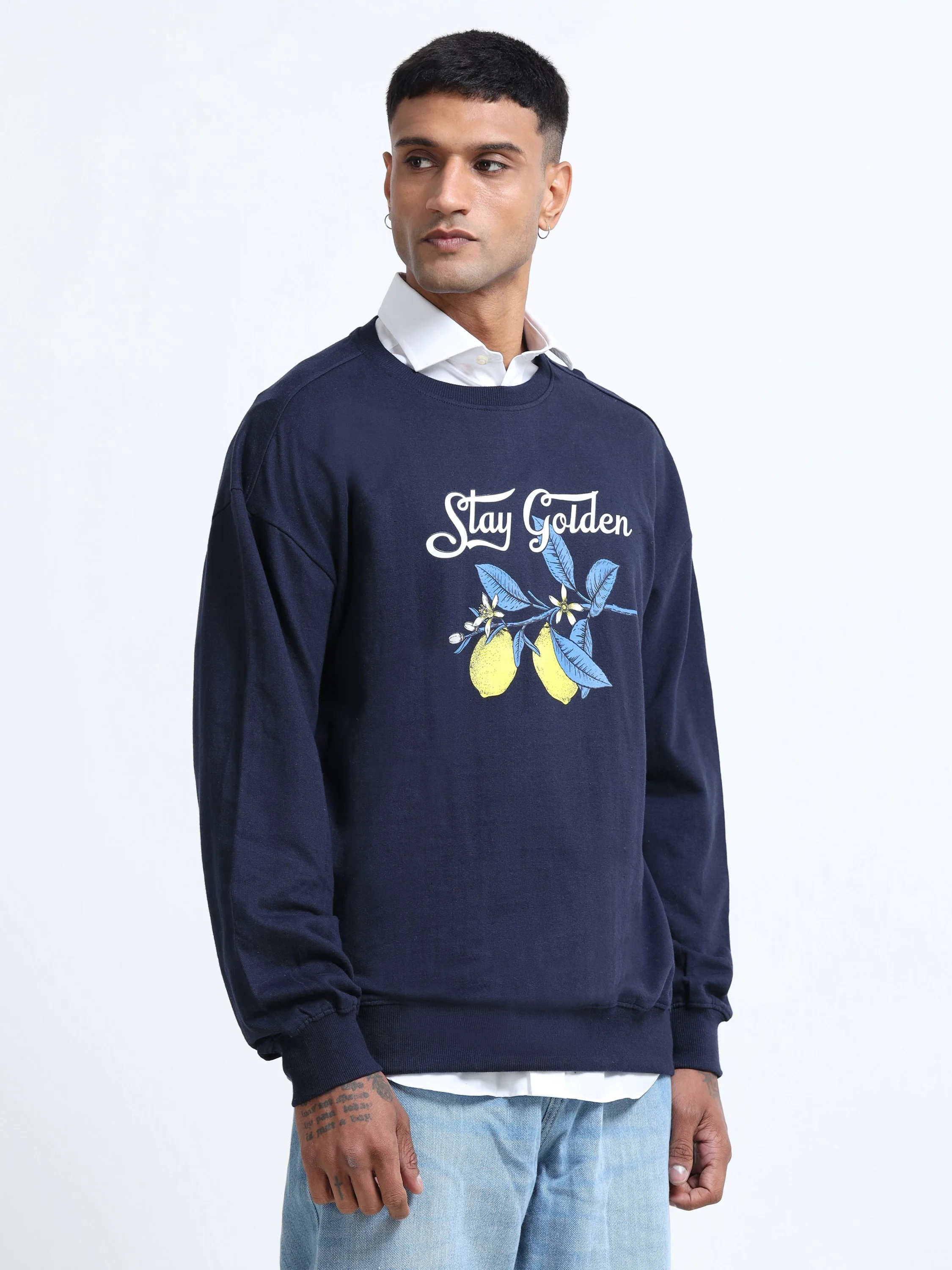 Men Navy Oversized Printed Sweatshirt - Image 3