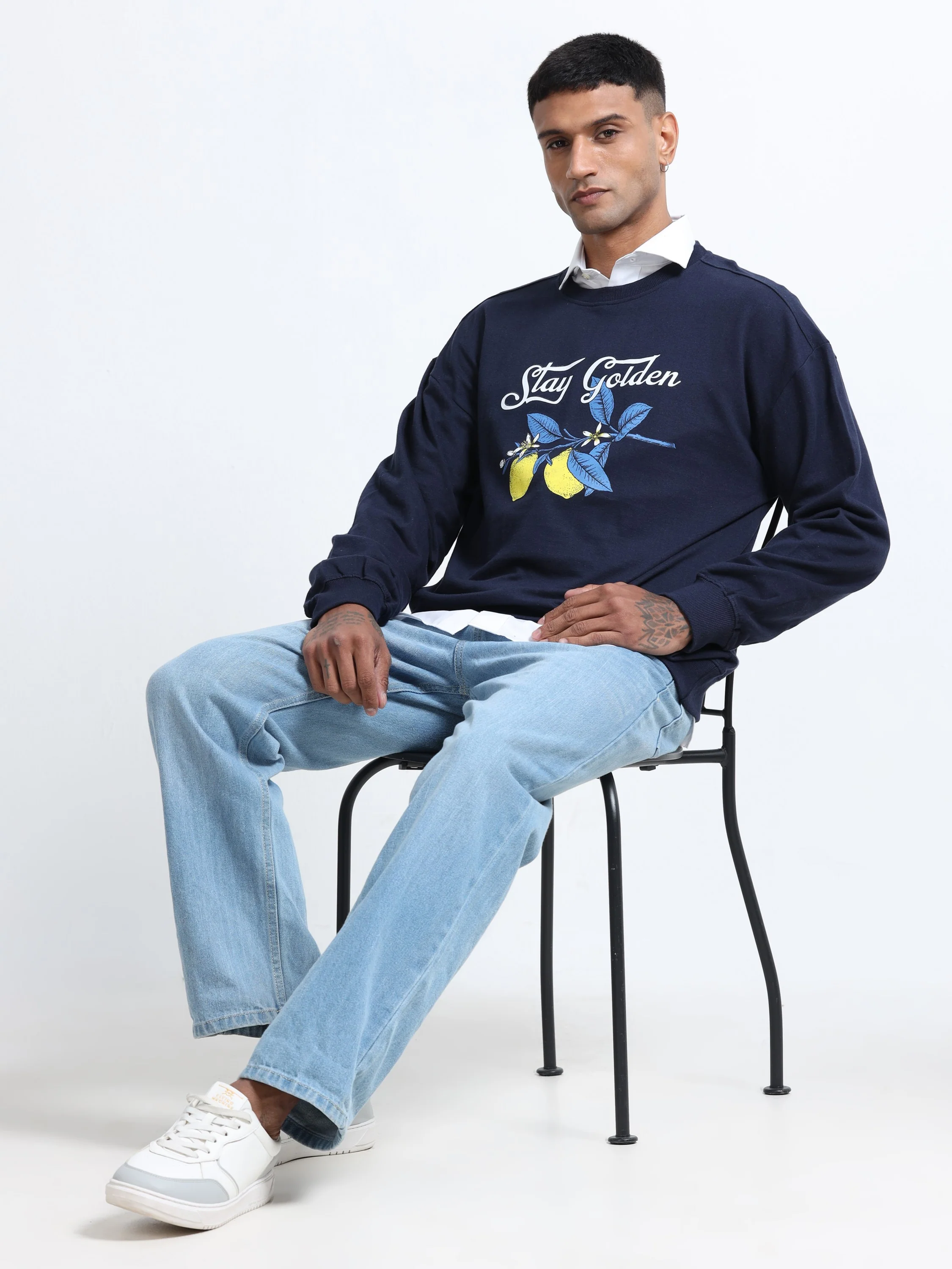 Men Navy Oversized Printed Sweatshirt - Image 6