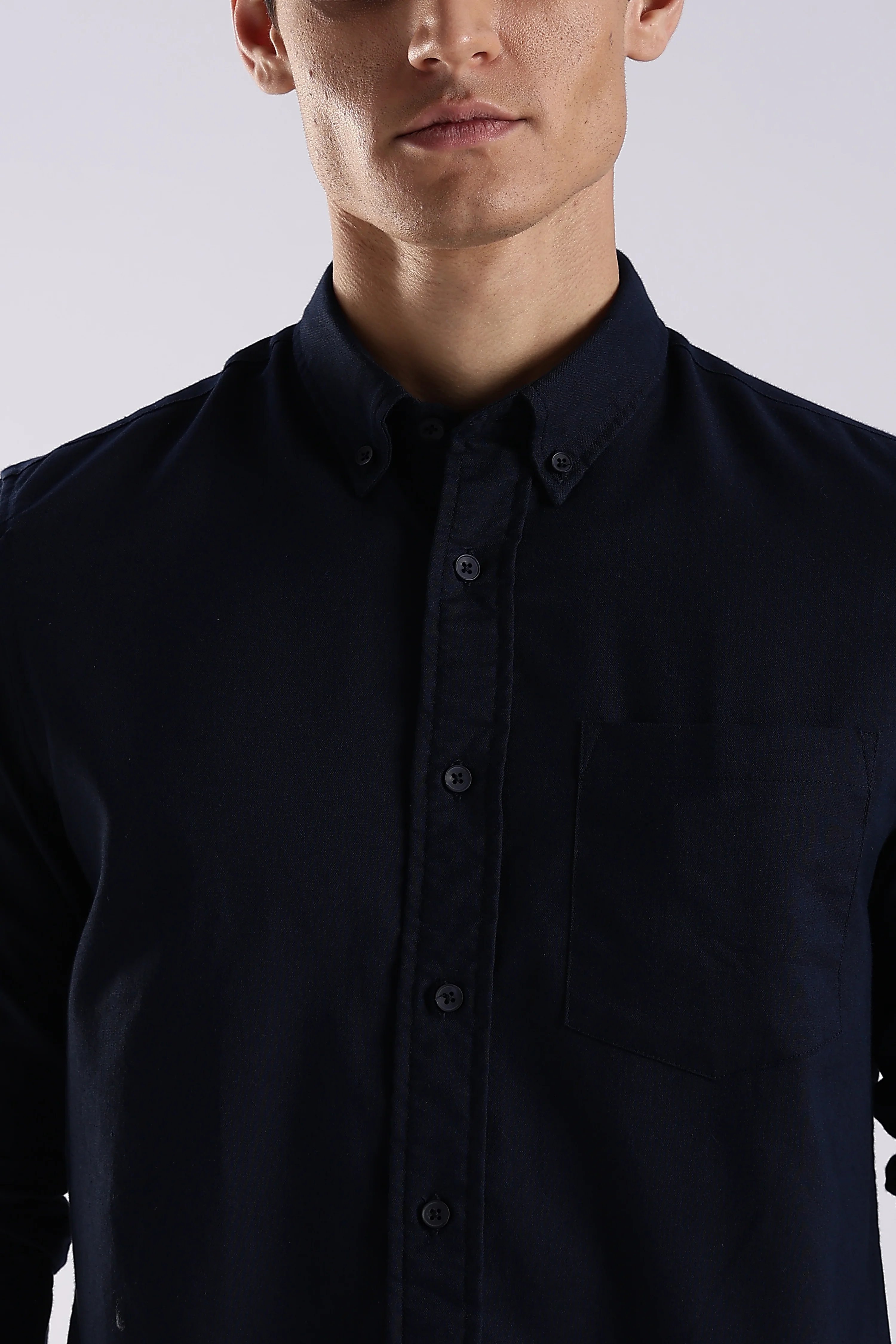 Men Navy Blue Oxford Solid Shirt - Image 4